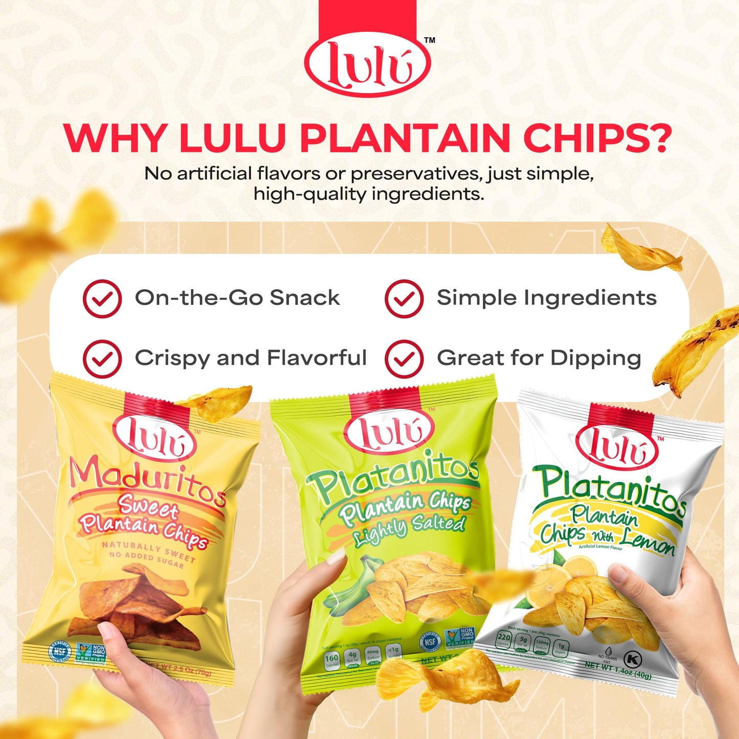 LULU Plantain Chips Variety Pack, Lightly Salted, 12 Count (6 Lemon, 4 Salted, 2 Sweet)