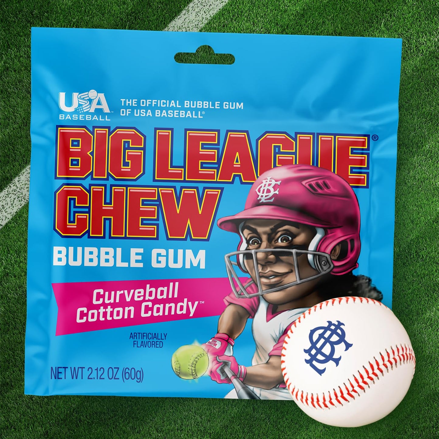 Big League Chew Curveball Cotton Candy Bubble Gum - Tasty Cotton Candy Delight | Ideal for Baseball Games, Teams, Concessions, P
