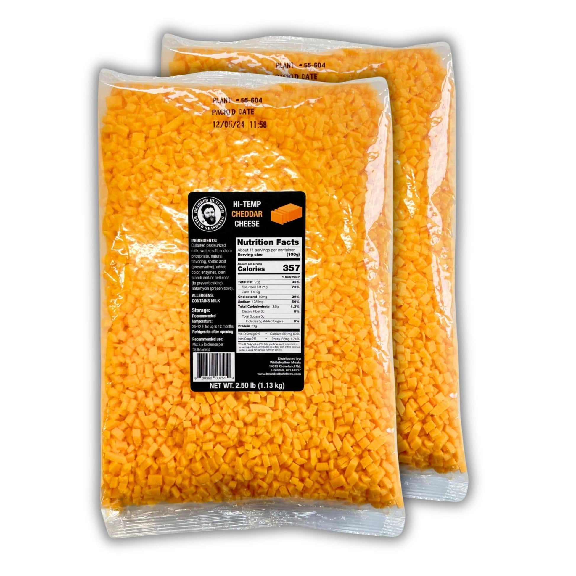 BEARDED BUTCHER HIGH-TEMP CHEDDAR CHEESE - Pack of 2, 2.5 lbs Each, 1/4-Inch Cubes, Shelf-Stable,