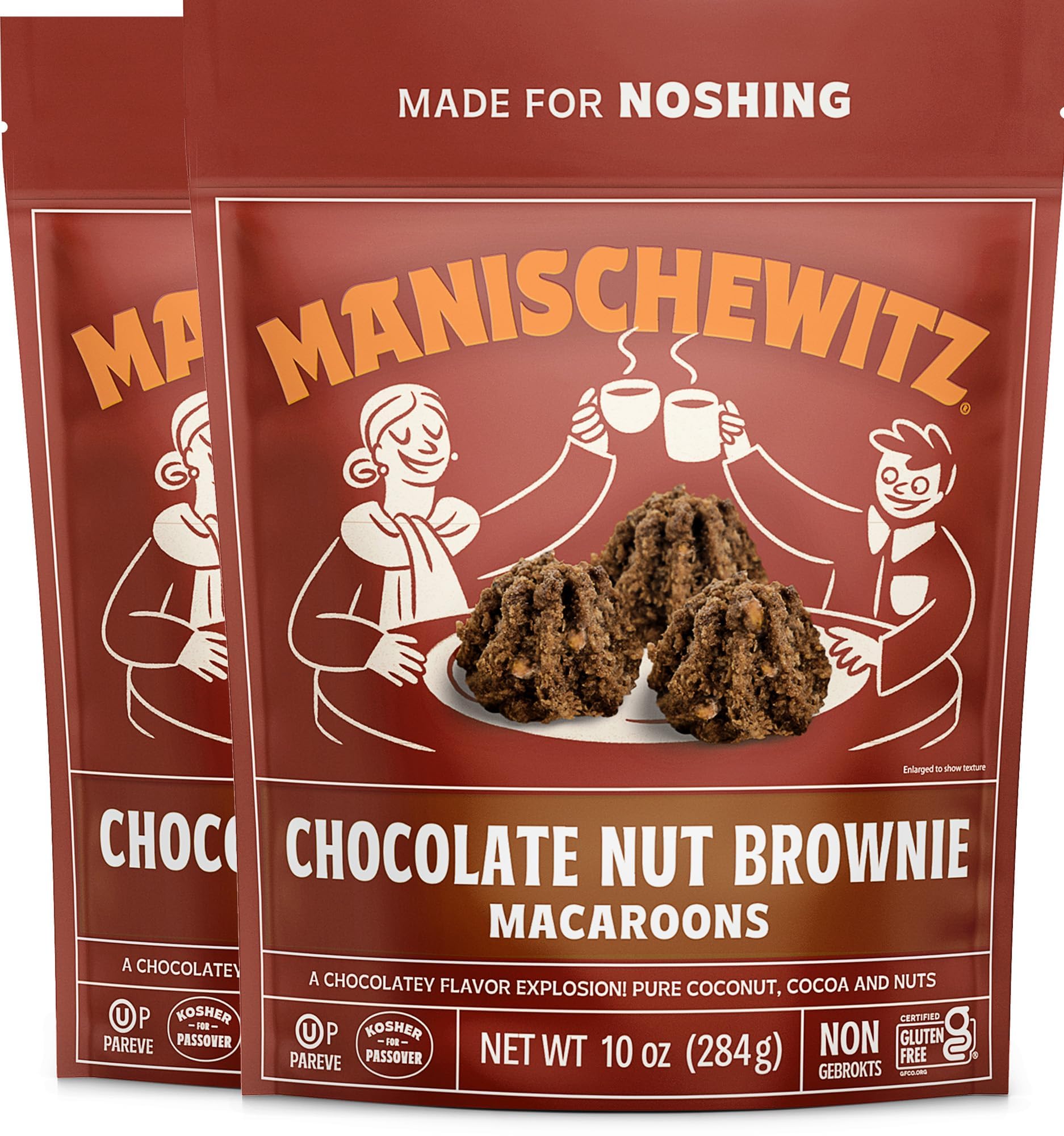 Manischewitz Chocolate Nut Brownie Macaroons, 10 oz (2 Pack) | Coconut Macaroons | Resealable Bag | Dairy Free | Gluten Free Coc