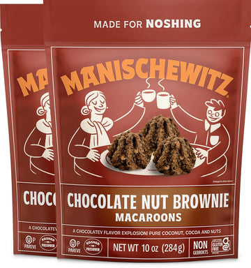 Manischewitz Chocolate Nut Brownie Macaroons, 10 oz (2 Pack) | Coconut Macaroons | Resealable Bag | Dairy Free | Gluten Free Coc