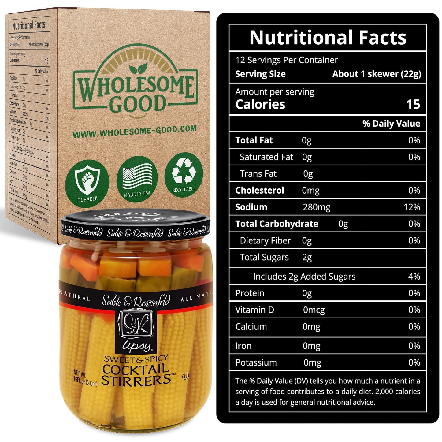 Sable & Rosenfeld Sweet & Spicy Cocktail Stirrers, Pickled Vegetables Skewers, 16 Fl Oz (Pack of 1)