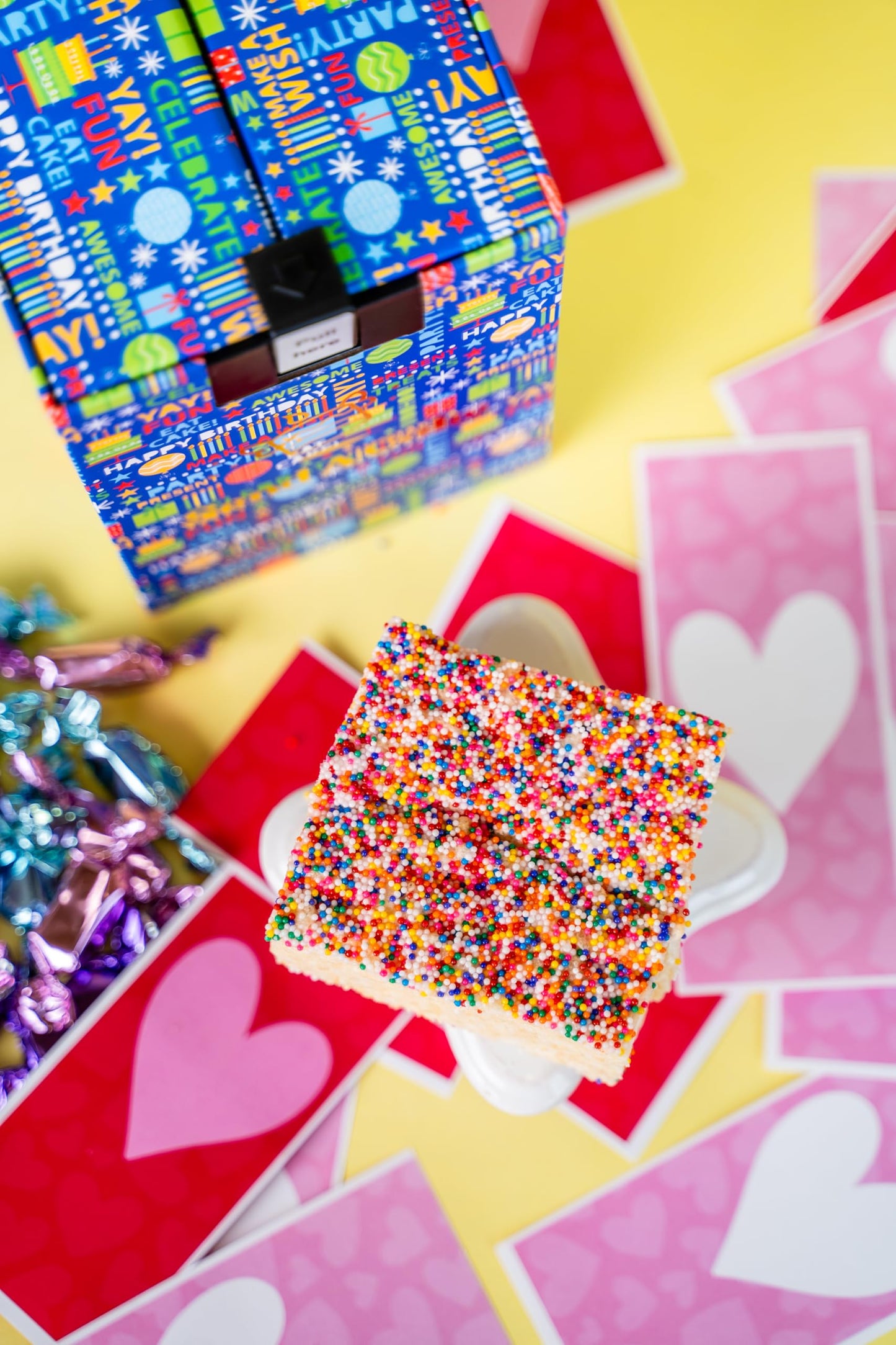 Birthday Love Shower Gift Box By Send A Cake – Ready-To-Gift Music Box With Sweet Caramels & 3 Rainbow Sprinkle Dots Crispy Cake – No Assembly, Perfect Birthday Or Celebration Gift For Women, Men & Kids