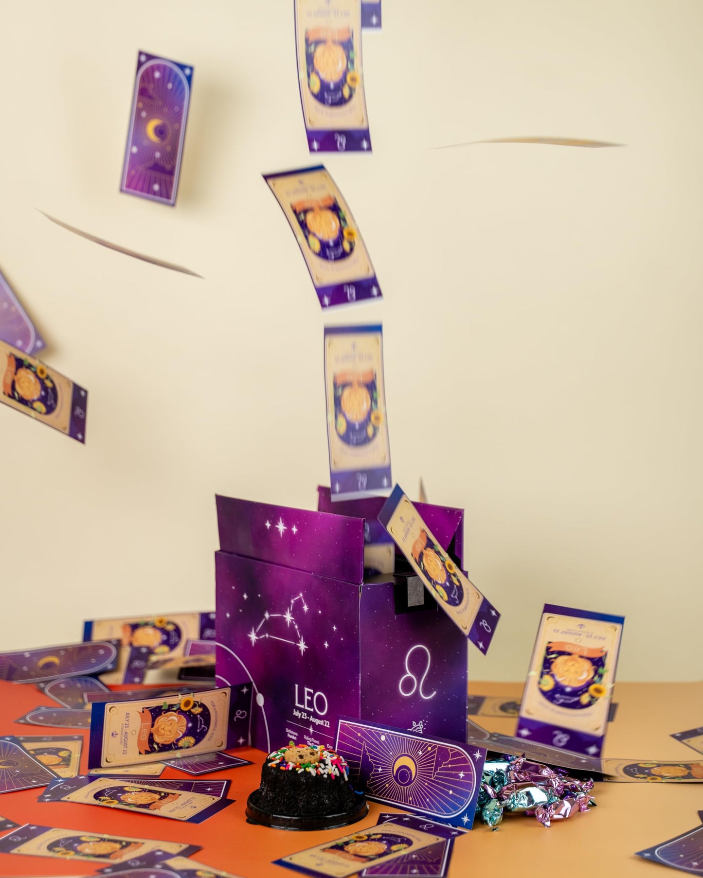Send A Cake Leo Zodiac Fountain Birthday Box, Chocolate Chip Bundt Cake, Ready to Gift, Pink & Purple Caramels