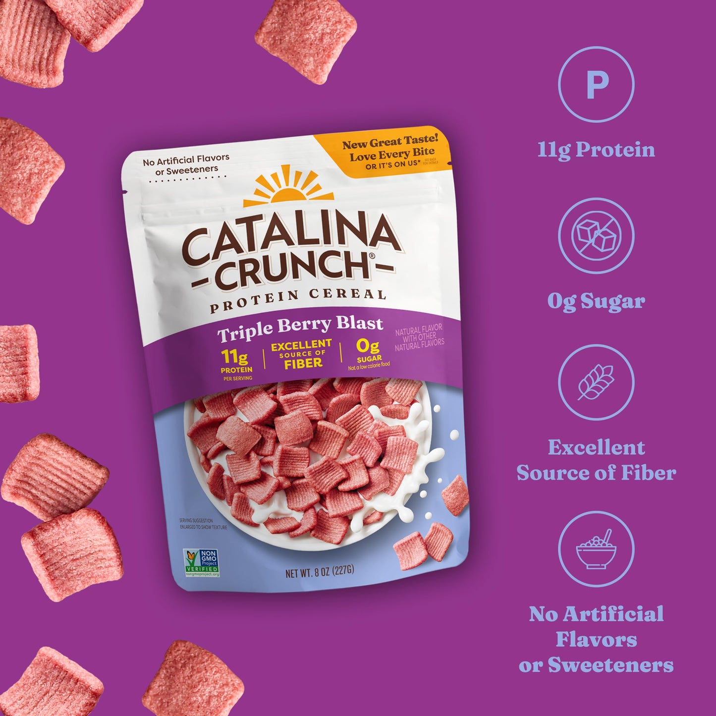 Catalina Crunch Protein Cereal - Sugar Free Breakfast Cereal With 11G Of Protein - Gluten Free, Keto Friendly - Triple Berry Bla