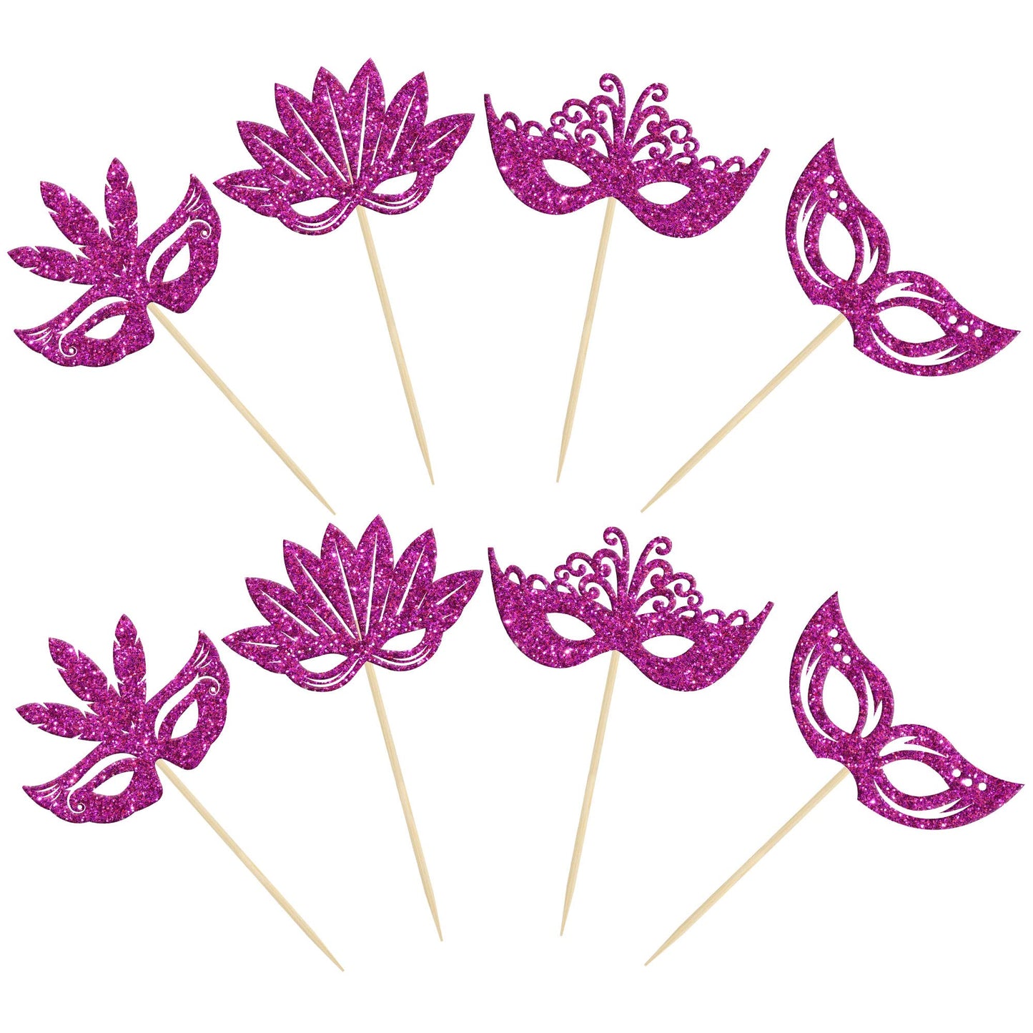 24Pcs Masquerade Masks Cupcake Toppers Glitter Bachelorette Party Mask Cupcake Food Fruit Picks Masquerade Mardi Gras Party Baby