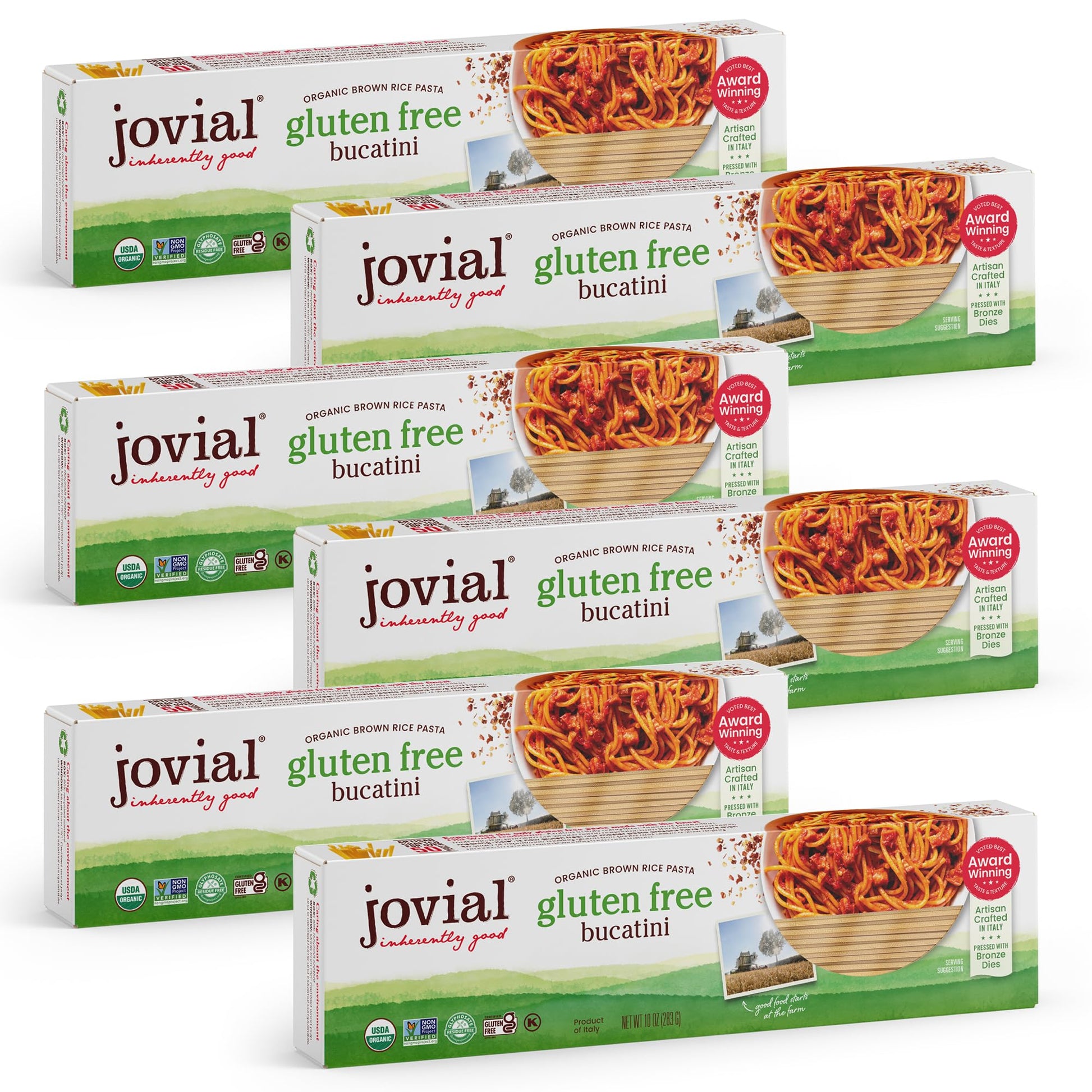 Jovial Organic Brown Rice Bucatini Pasta - Gluten Free Whole Grain Bucatini  Dairy Free  Made With 2 Ingredients  Non Gmo  Artisan Crafted In Italy - 10 Oz (6 Pack)