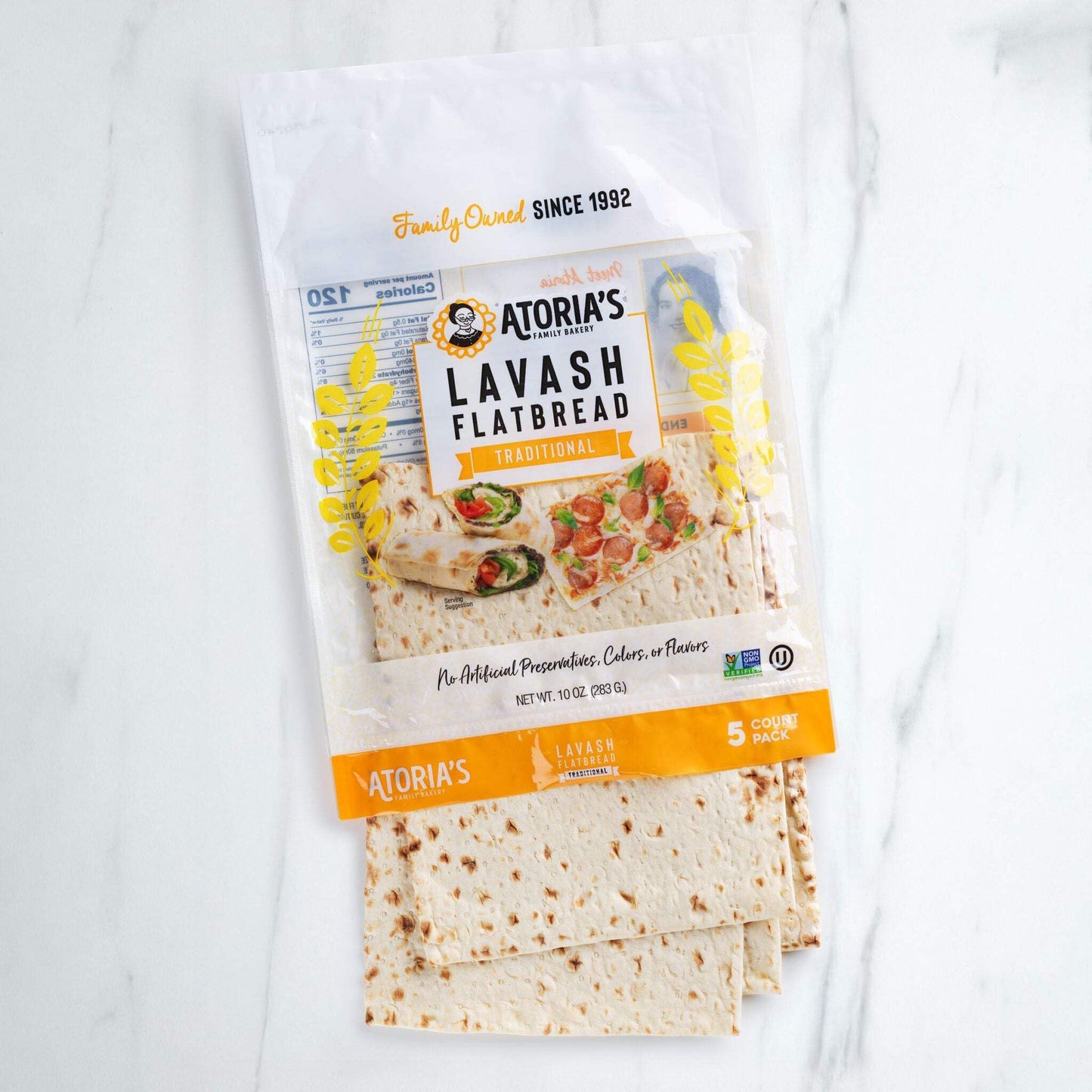 Atoria's Family Bakery Traditional Lavash - Non-GMO, Vegan, 10-Pack of 50 Flatbreads