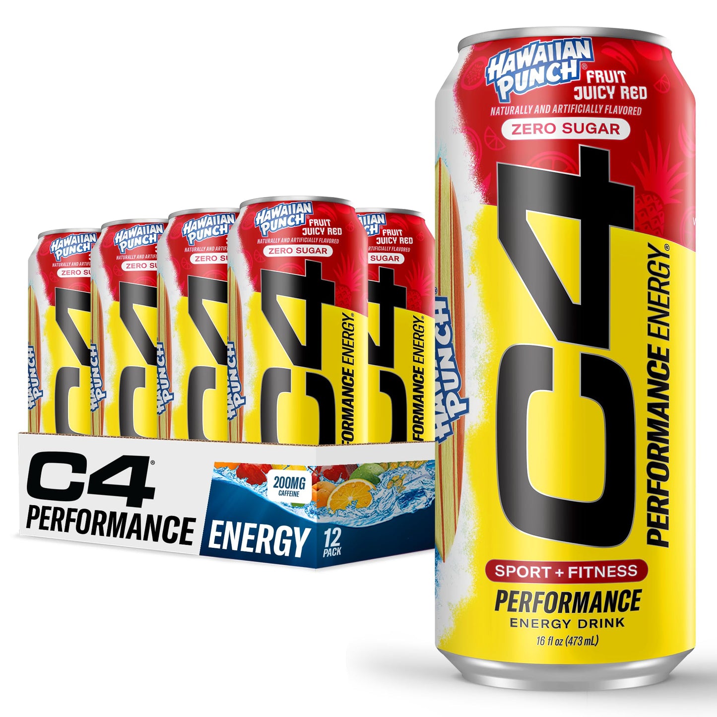 Cellucor C4 Energy Drink, Carbonated, Sugar Free, Hawaiian Punch Flavor, 16 Fl Oz, Pack of 12