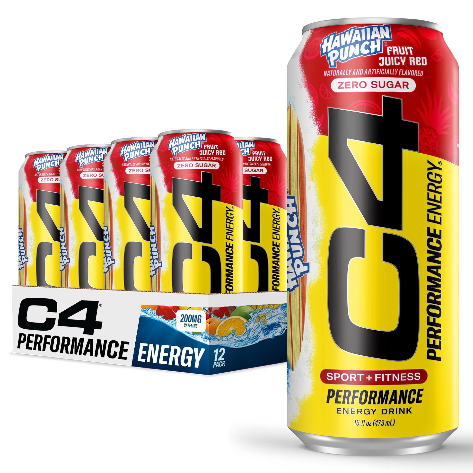 Cellucor C4 Energy Drink, Carbonated, Sugar Free, Hawaiian Punch Flavor, 16 Fl Oz, Pack of 12