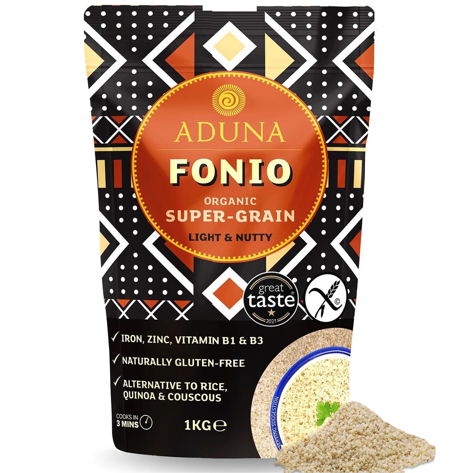 Aduna Organic Fonio Super-Grain, Gluten-Free, Non-GMO, 2.2 lb Resealable Pouch
