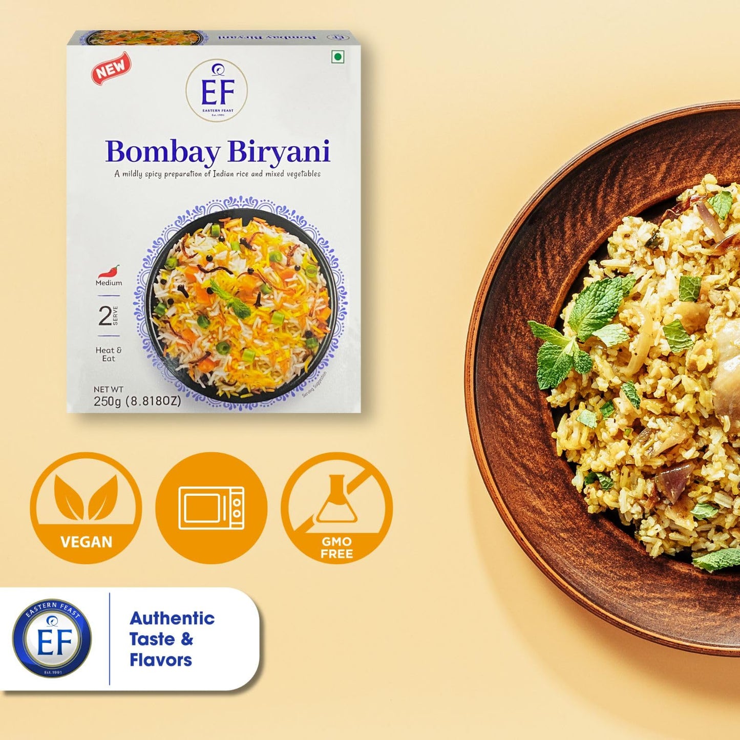 Eastern Feast - Bombay Biryani, Ready To Eat Meals, (Pack Of 4) Vegetarian, Gluten Free