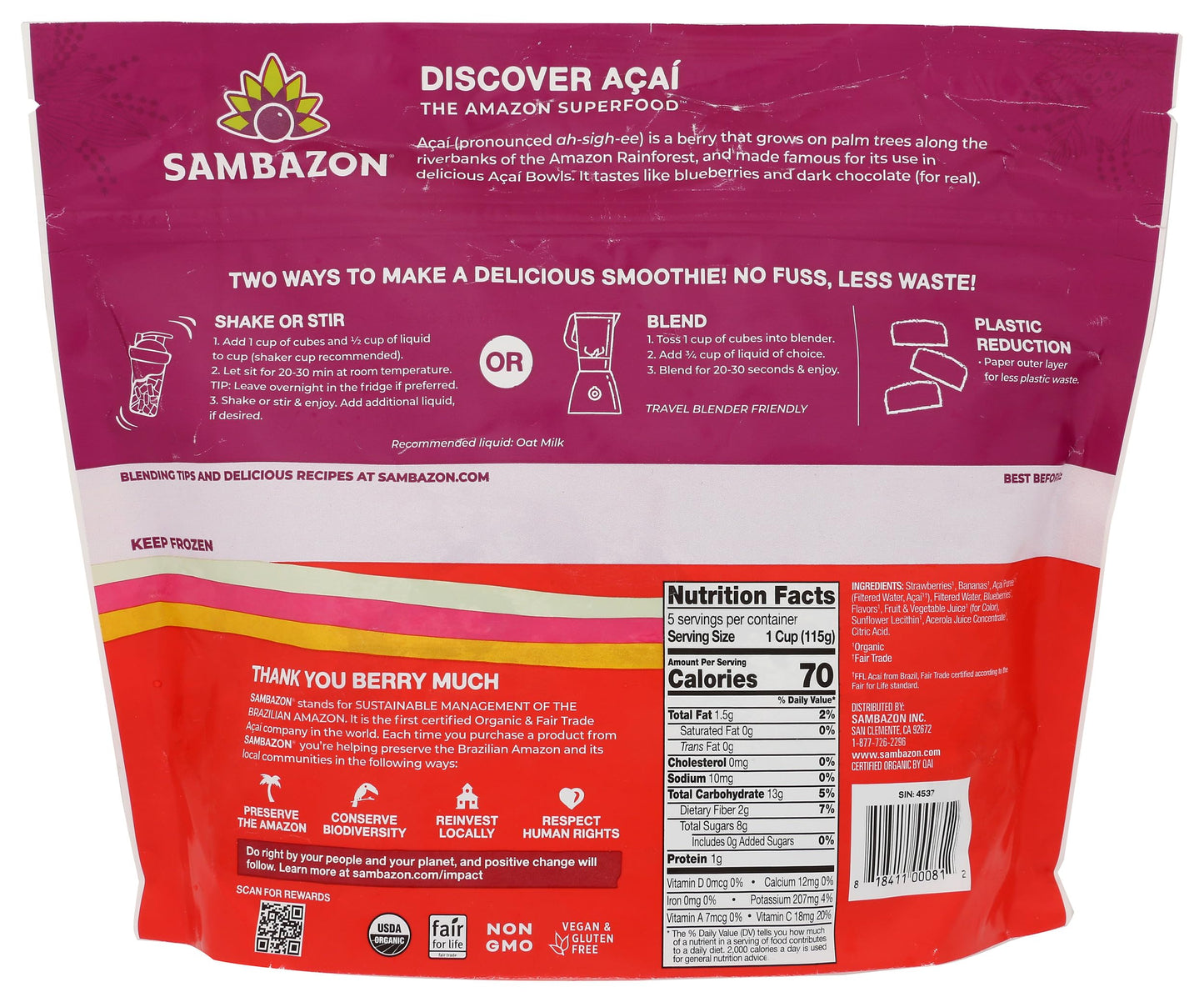 Organic Mixed Berries & Acai Blenderless Smoothie Cubes, 20 Oz