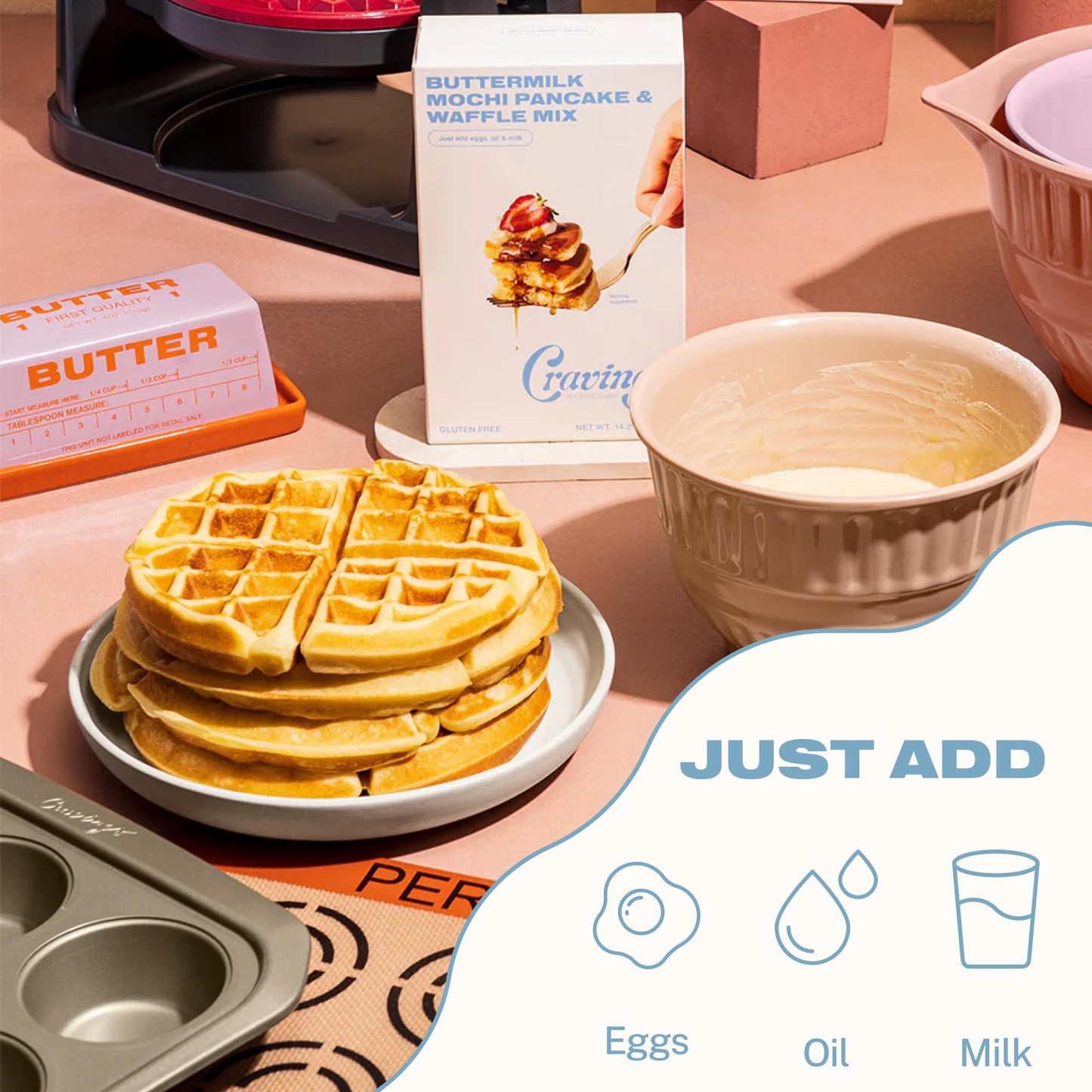 Cravings By Chrissy Teigen Pancake And Waffle Mix, Gluten Free, Buttermilk Mochi Pancake & Waffle Mix, 3 Ingredients Mix, Makes