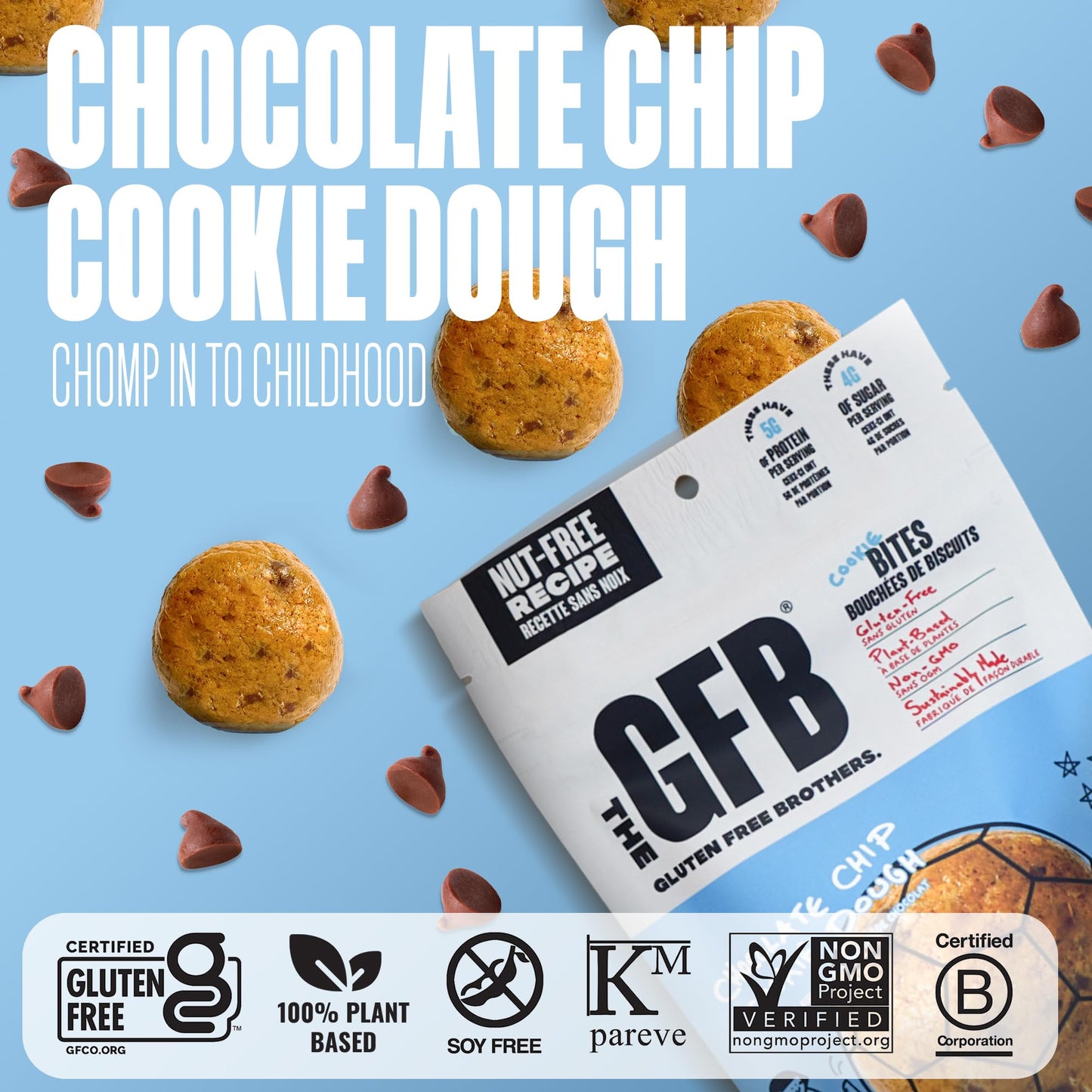 The GFB Gluten Free Chocolate Chip Cookie Dough Bites - Vegan, Nut Free, 4 oz (6 Count)