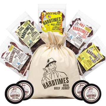 Hardtimes Beef Jerky - Variety, Specialty Gift Bag - Great Gift for Father's Day, Holiday, & Birthday - 5 Pack of 2.25 oz Bags O