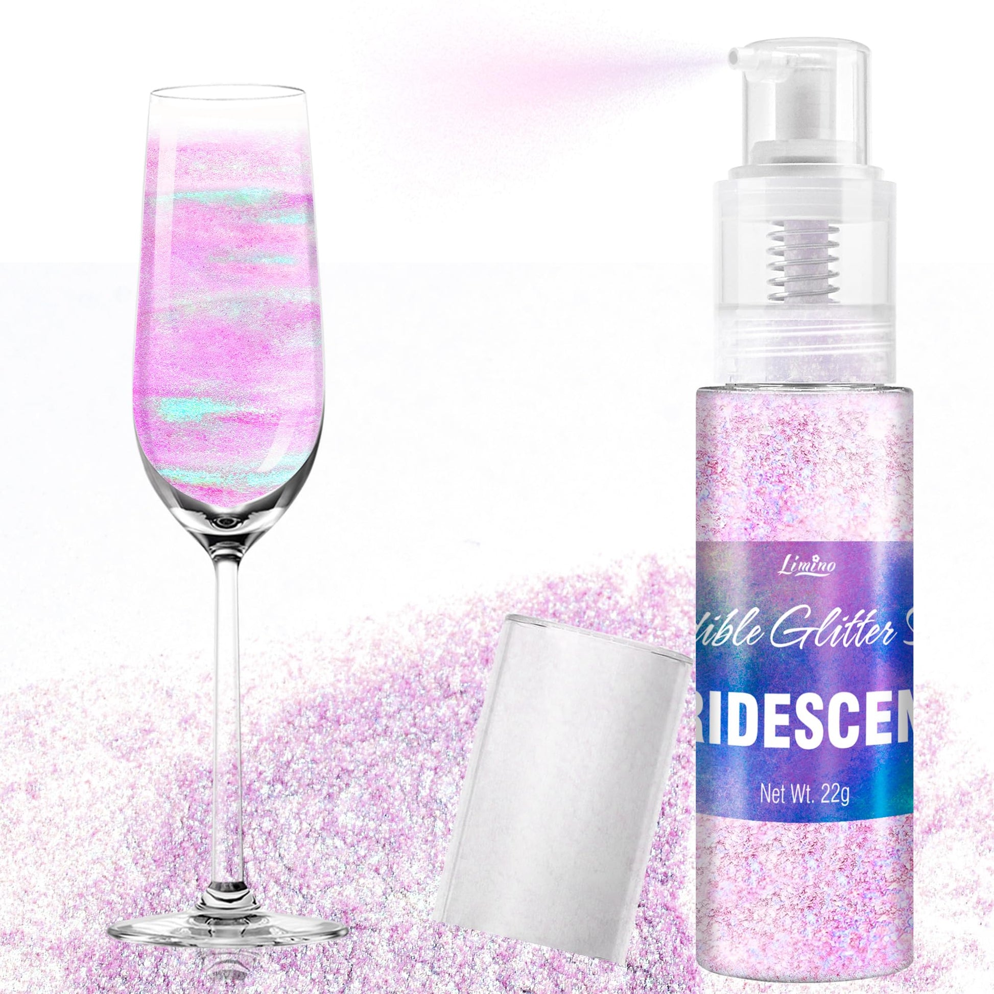 Limino Edible Glitter Spray - 22g Iridescent Luster Dust for Drinks, Cake Decorating, Baking