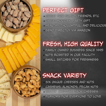 SUGAR PLUM Cheese and Nuts Gift Basket - 1.5 lbs, Includes Cashews, Almonds, Pecans, Jack and Cheddar Cheeses, Perfect for Gifting