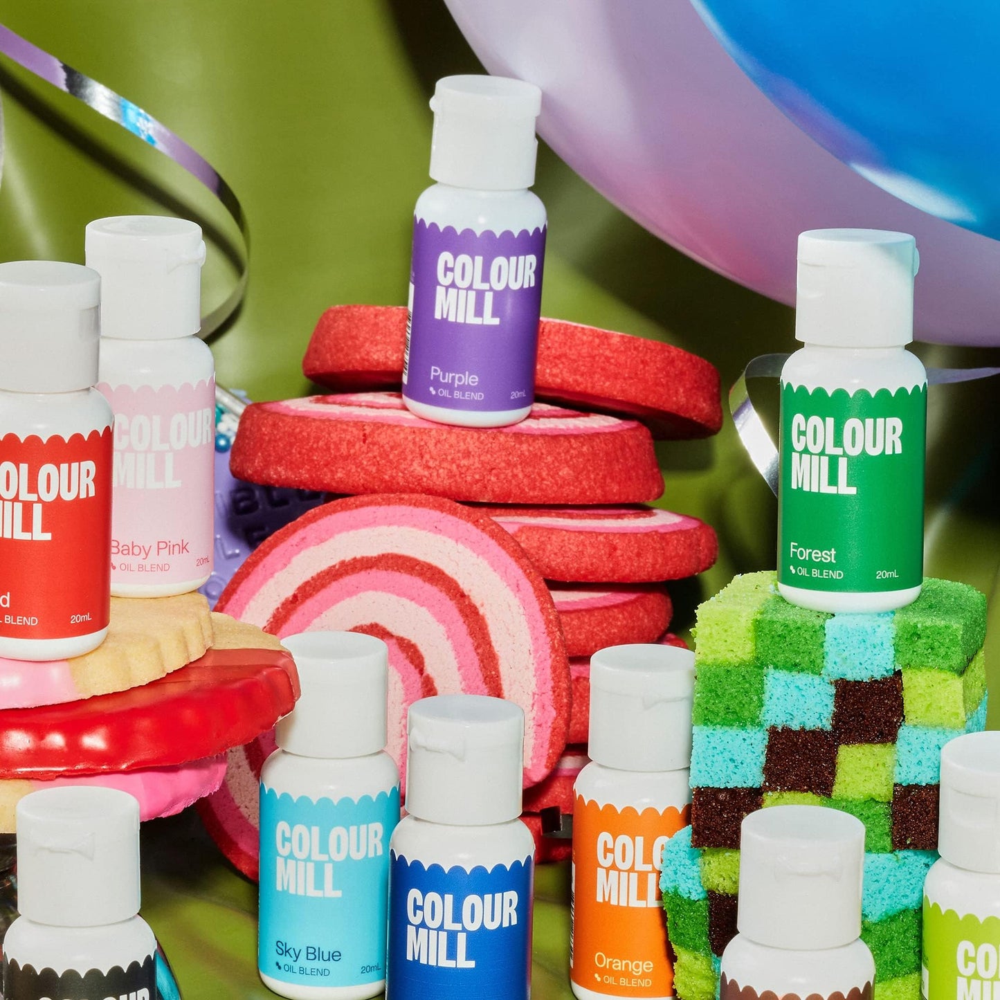 Colour Mill Kickstarter-Pack Oil-Based Food Coloring, 20 Milliliters Each Of 12 Colors: Baby Pink, Black, Chocolate, Forest, Hot