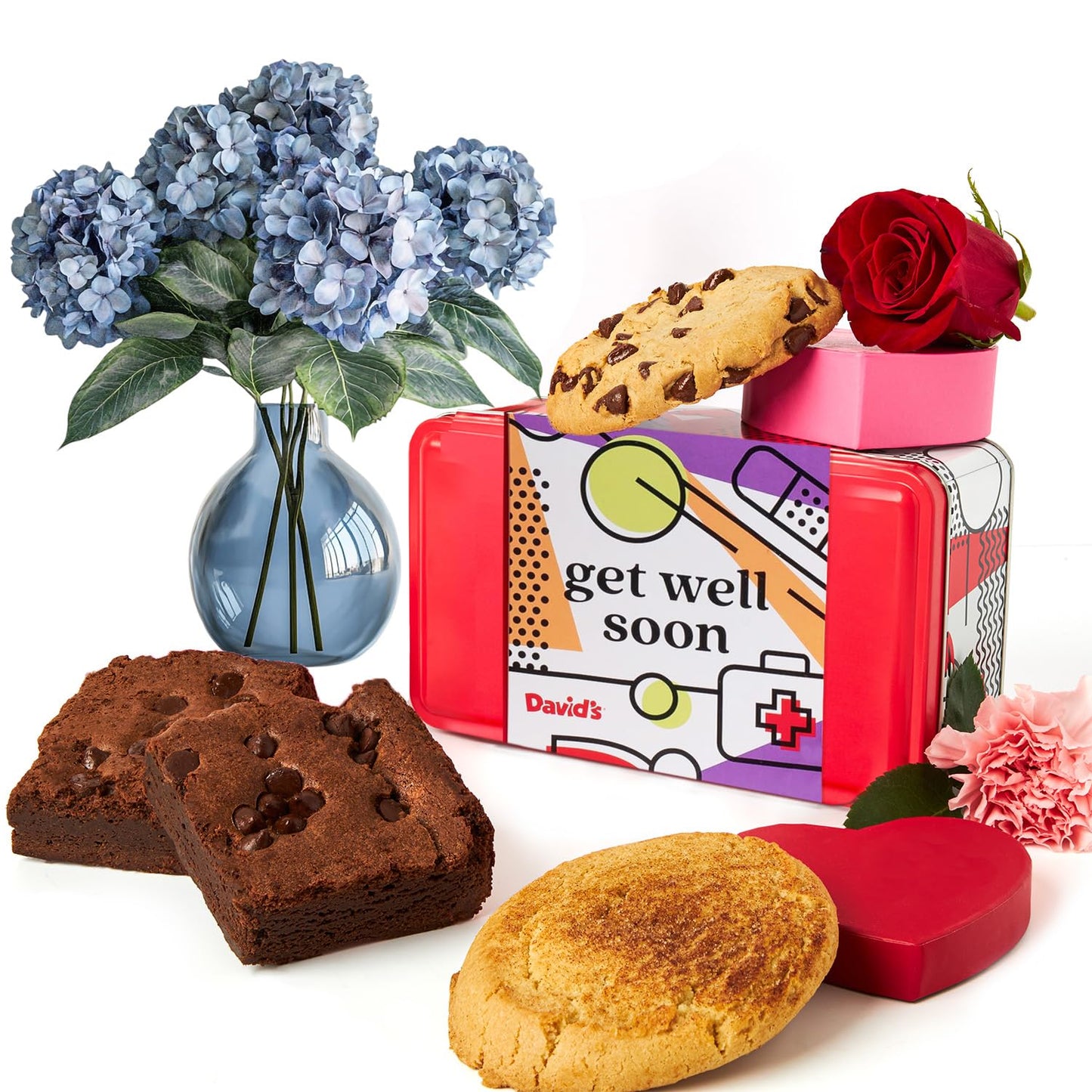 Davids Cookies Get Well Soon Cookie Gift Basket - Gourmet Bakery Dessert Gift For Recovery, Comfort And Appreciation Occasions - Gluten-Free Cookies & Brownies In Sweet Sampler Tin