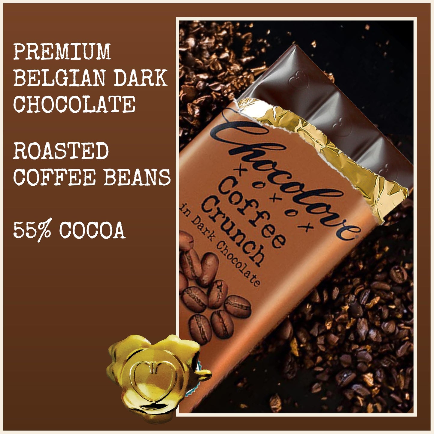 Chocolove Coffee Crunch Dark Chocolate Bars | 55% Cocoa | Crunchy Coffee Bean Bits | Smooth & Sweet | Premium Belgian Dark Choco