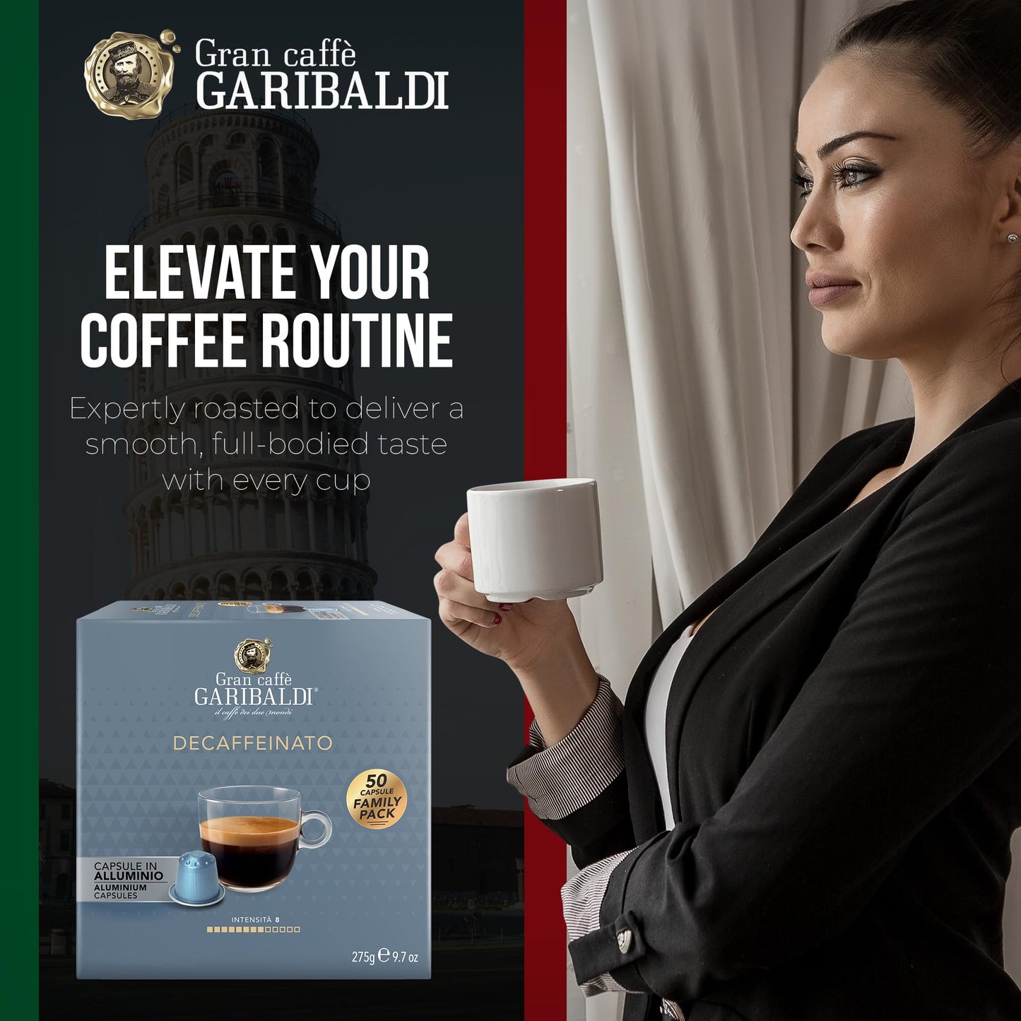 Caffè Garibaldi Decaffeinated Espresso Pods, Italian Roast, Aluminum compact pieces, 50 Count