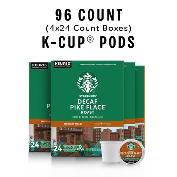Starbucks K-Cup Coffee Pods, Medium Roast Decaf Pike Place, 24 Count (Pack of 4), 100% Arabica, Model 011068092