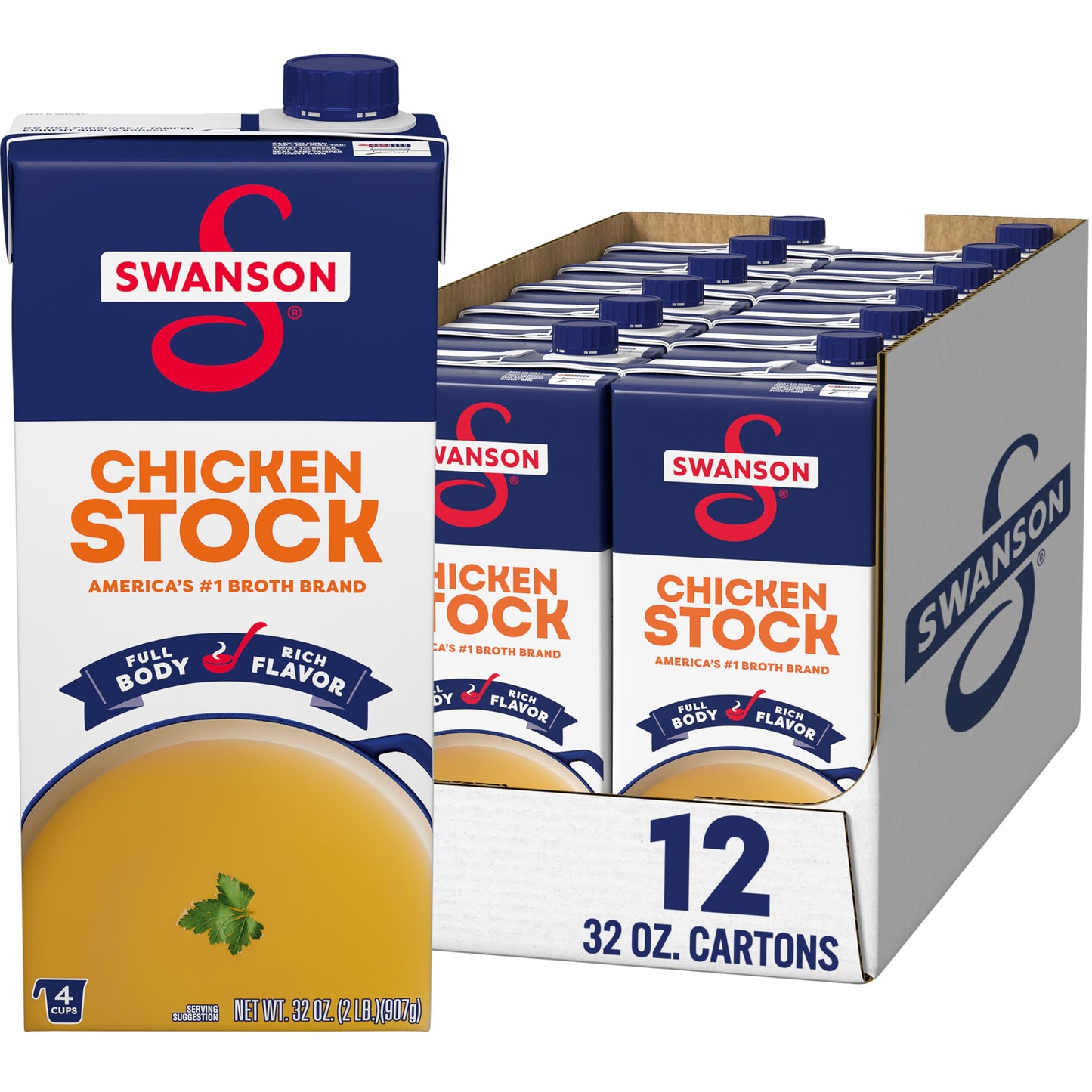Swanson 100% Natural Chicken Stock, 32 oz Carton (12 Pack)