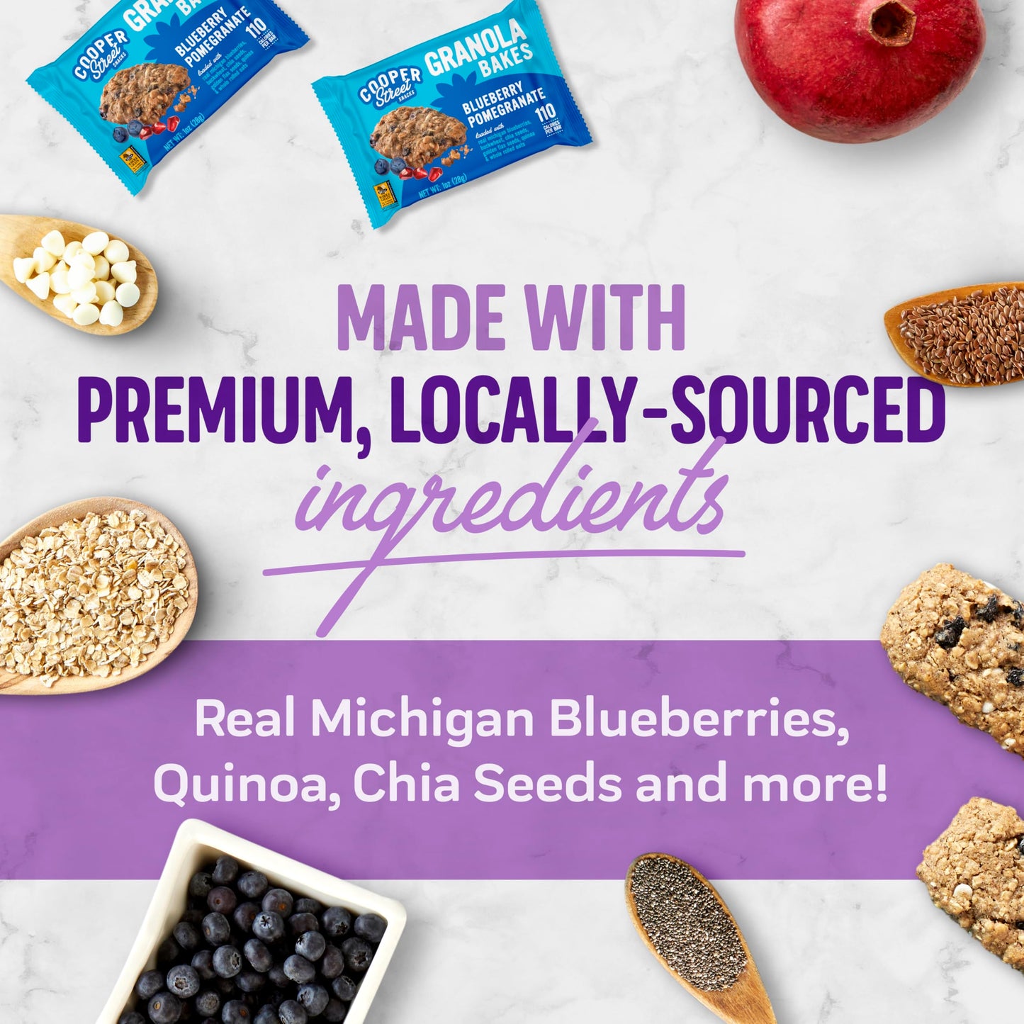 COOPER STREET Granola Bars - Chewy Blueberry Pomegranate Flavor, 30 Count, Individually Wrapped, Model 2730-GRNLA-BL POM-30CT-ASIN