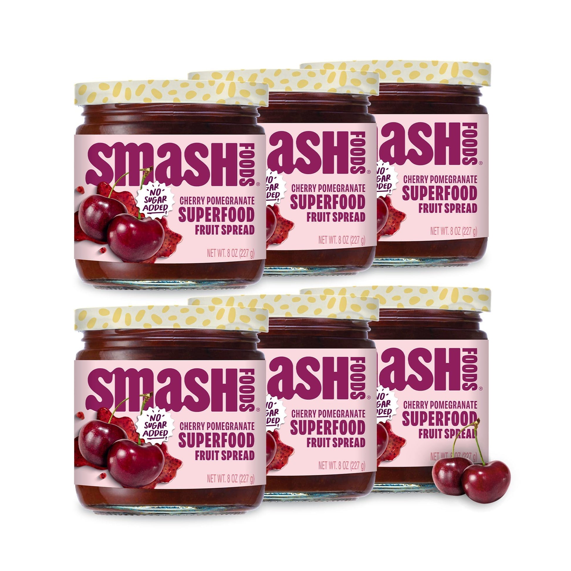 Smash Foods Cherry Pomegranate Jam | Low-Calorie, No Sugar Added Keto Jam with Upcycled Fruit & Chia Seeds | Vegan, Paleo Superf