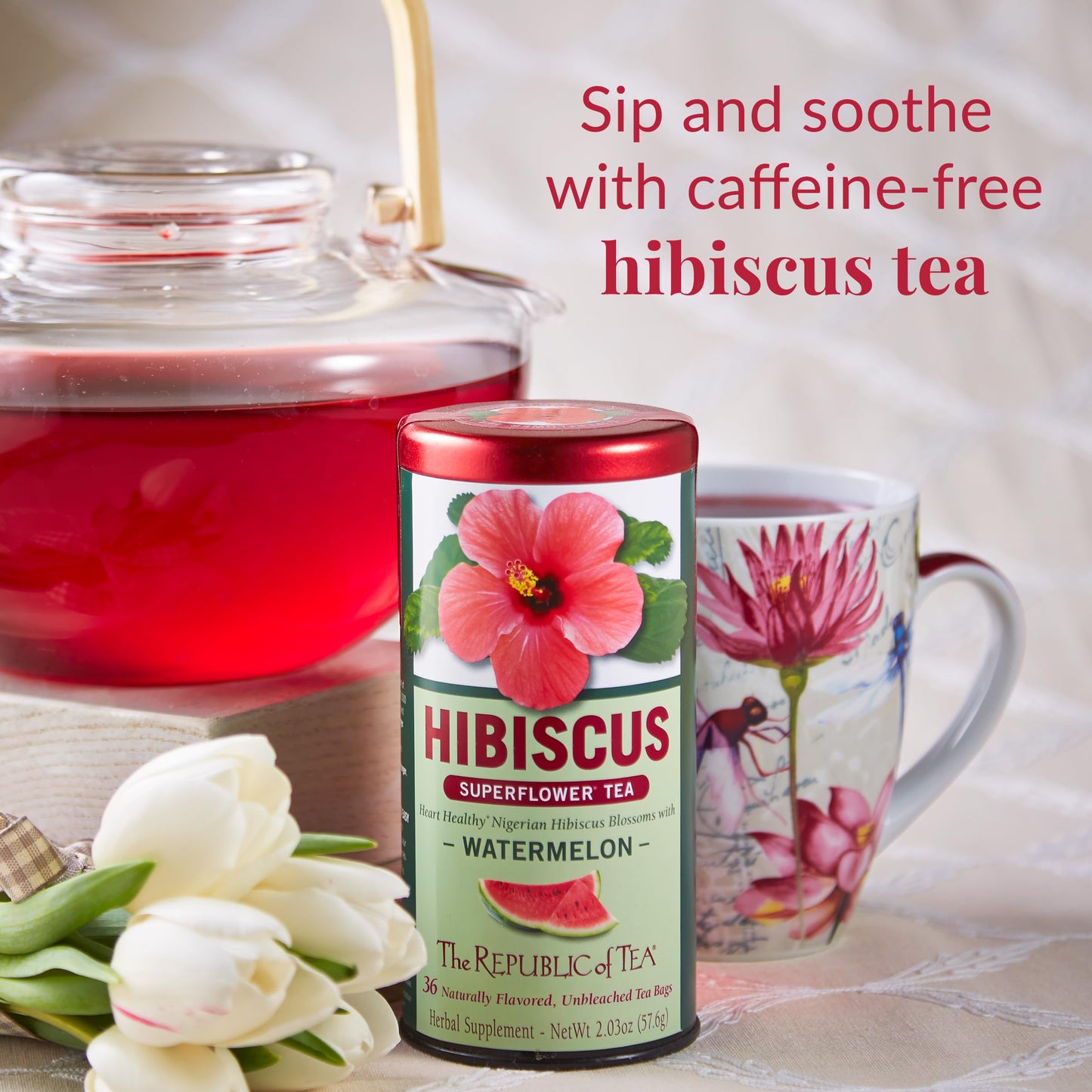 The Republic of Tea Hibiscus Watermelon Herbal Tea, 36 Tea Bags, Citrus Berry Flavor
