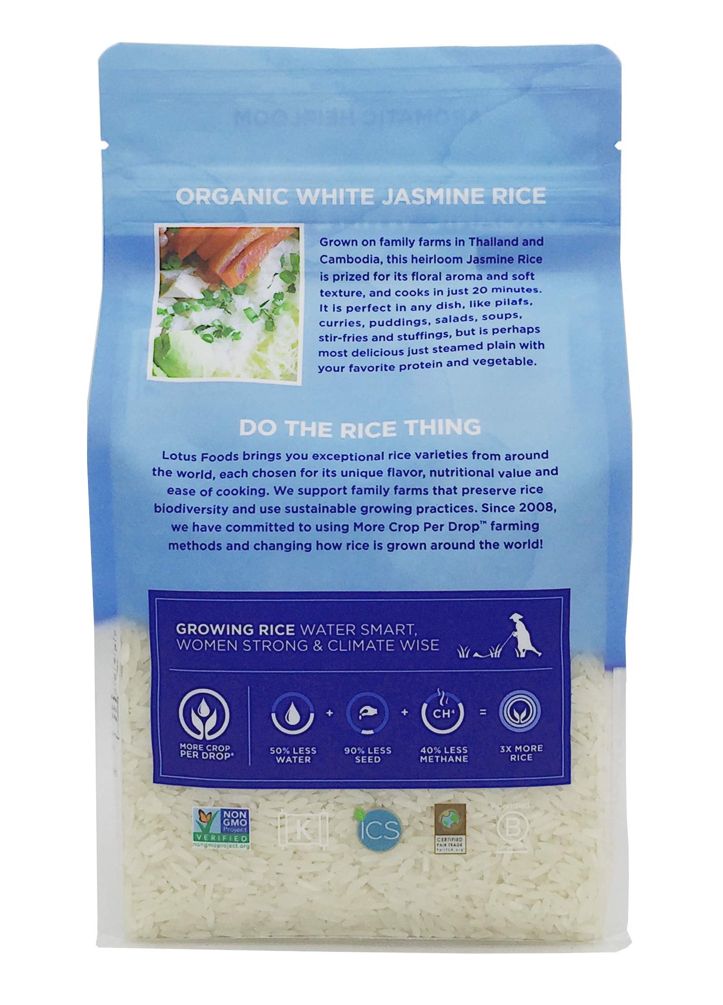 Lotus Foods Organic White Jasmine Rice - Jasmine Rice, Gluten Free White Rice, Organic Rice, Long Grain Asian Sticky Rice, Usda Organic, Vegan, Gluten Free - 30 Oz (Pack Of 6)