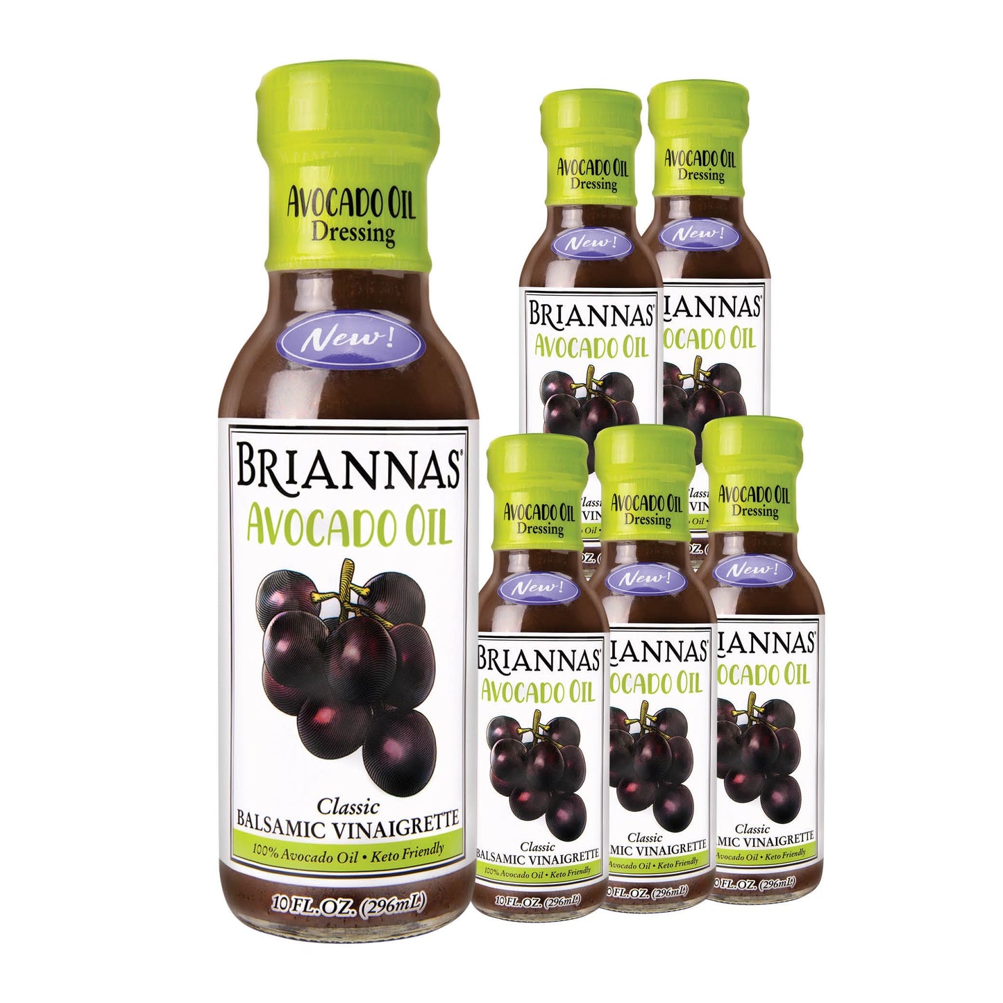 BRIANNAS Avocado Oil Balsamic Vinaigrette Dressing, Keto Friendly, Vegan, 10 Fl Oz, Pack of 6, Natural