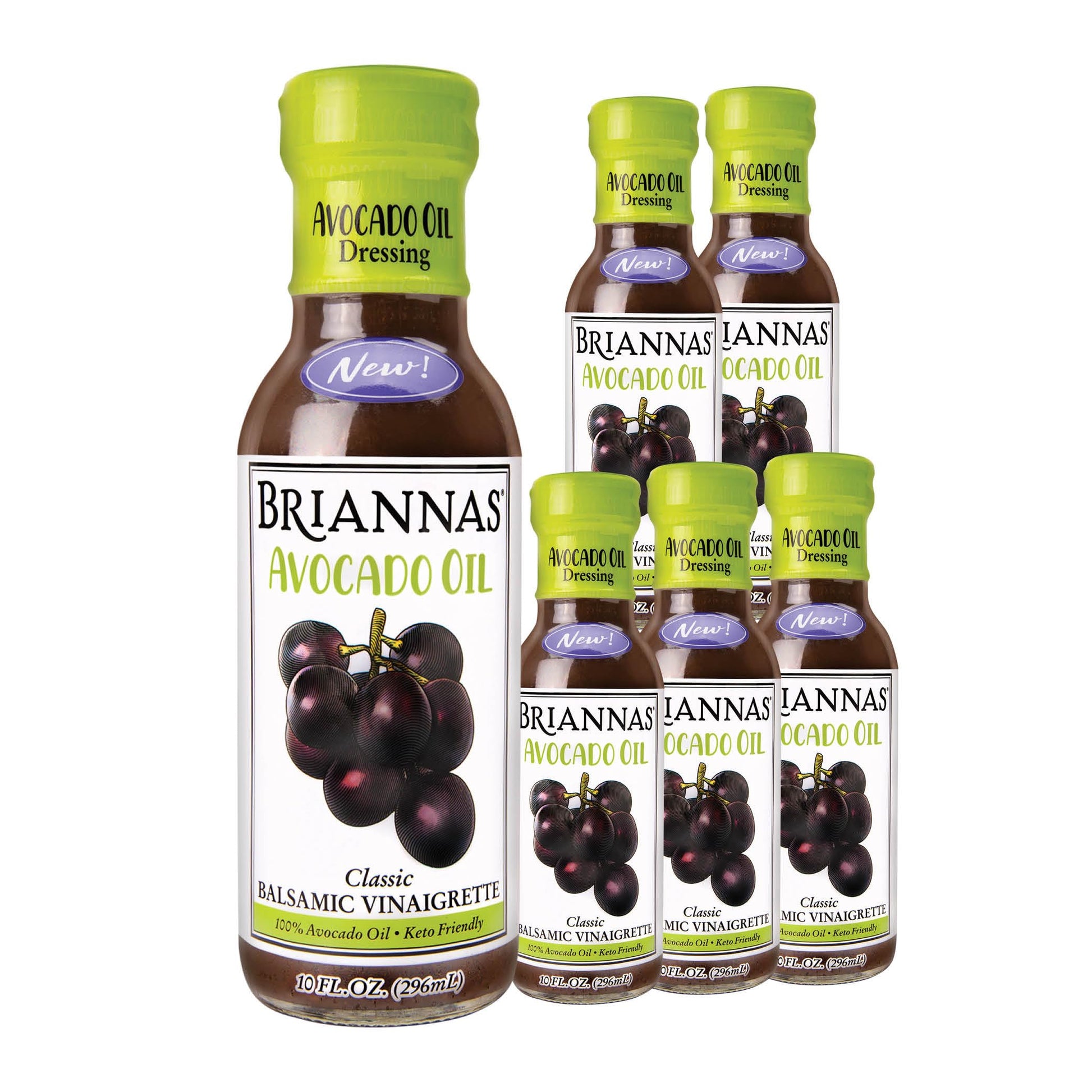 BRIANNAS Avocado Oil Balsamic Vinaigrette Dressing, Keto Friendly, Vegan, 10 Fl Oz, Pack of 6, Natural
