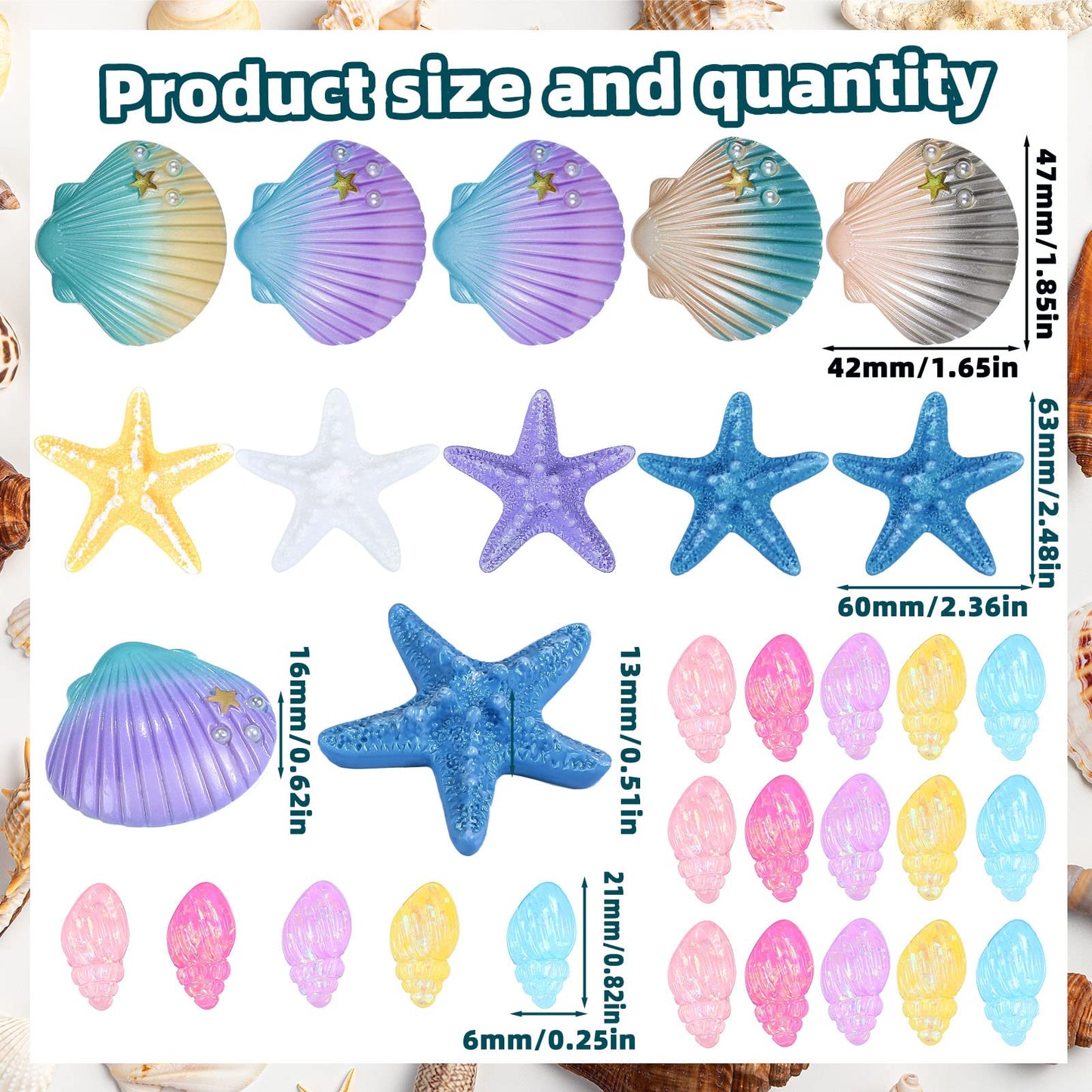 30 Pieces Seashells Starfish Conch Cake Topper Mermaid Cake Decorations Seashells Starfish For Beach Theme Party Sea Creatures D