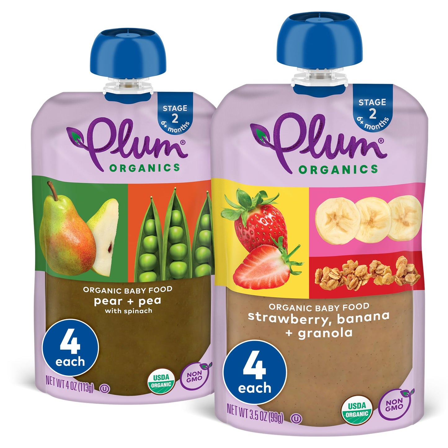 Plum Organics Stage 2 Organic Baby Food - Variety Pack - 4 Oz Pouch (Pack Of 8) - Fruit And Veggie Baby Food Pouch