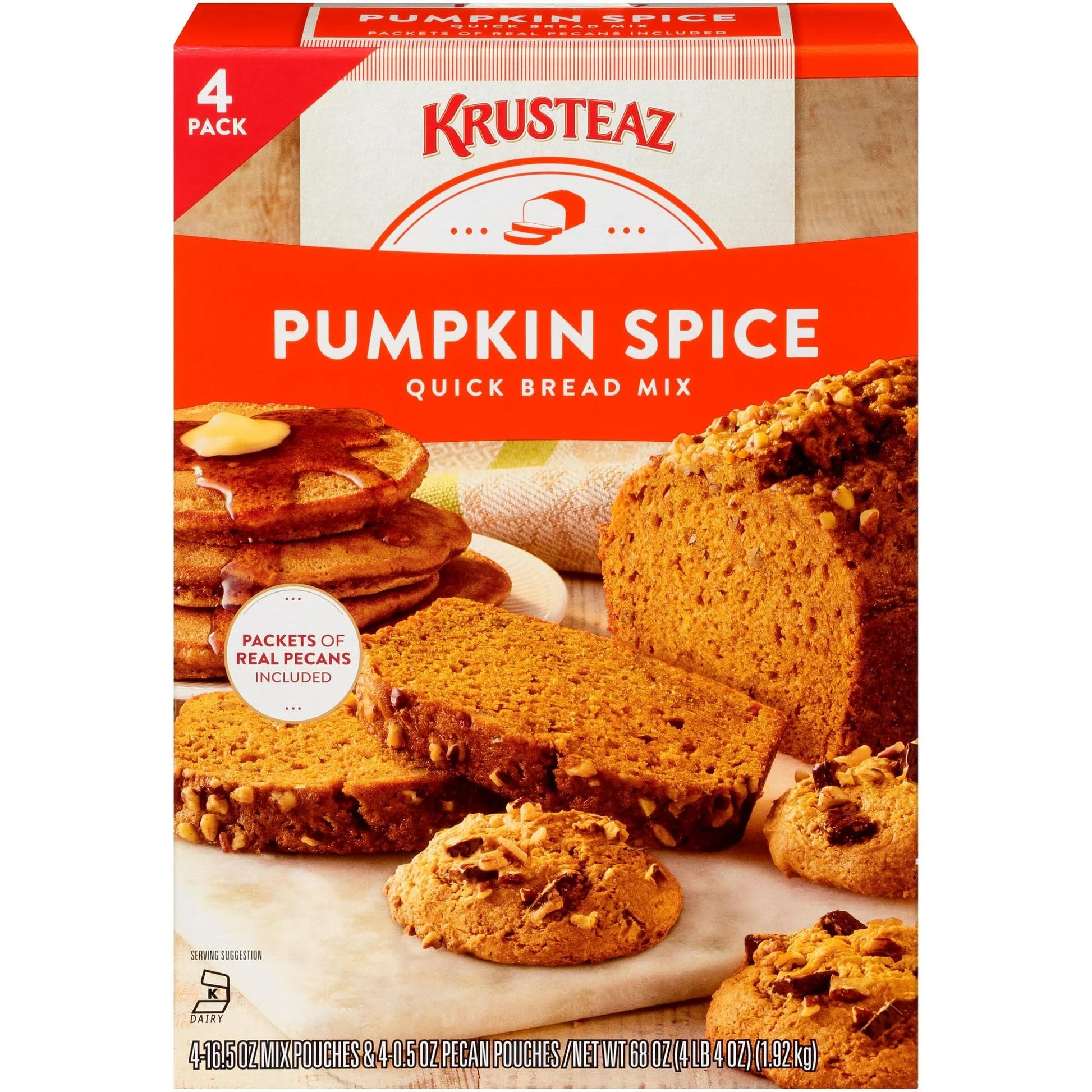 Krusteaz Pumpkin Spice Quick Bread Mix - 4 Pouches (68 Oz Total)