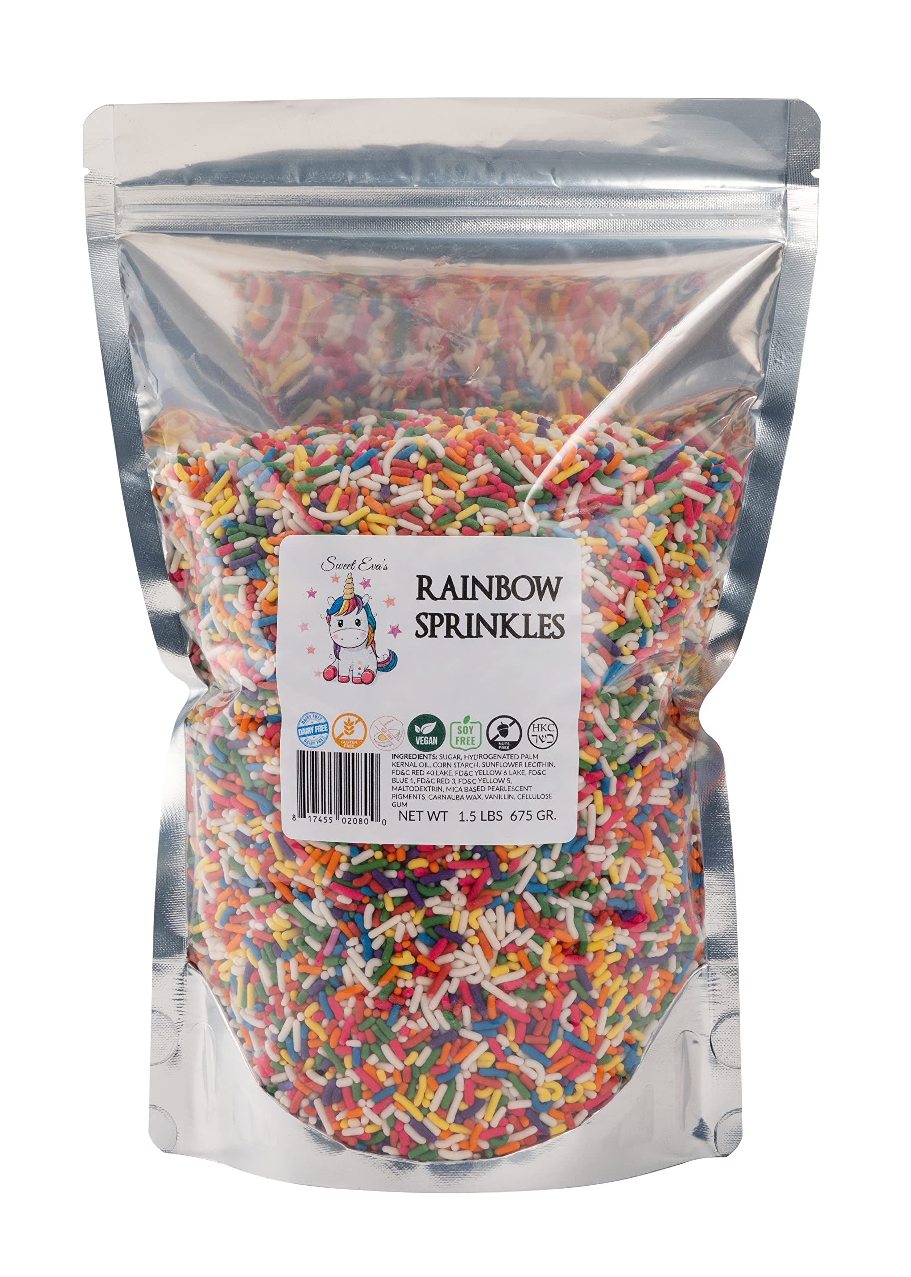 Rainbow Sprinkles-Dairy Free, Gluten-Free, Egg Free, Vegan, Soy Free, Nuts Free, Kosher, Sprinkle Medley Mix, For Baking, Decora