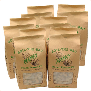 Boiled Peanuts Kit | Contains Premium In Shell Peanuts, Salt, and a Unique Seasoning Blend in a Muslin Cooking Bag | 12 Kits of 