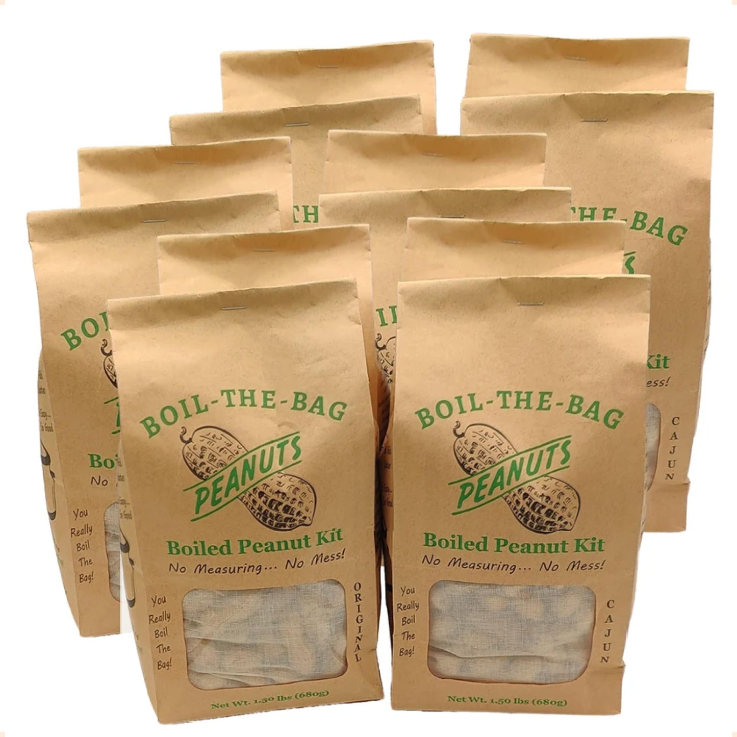 BOIL-THE-BAG Boiled Peanuts Kit | 12 Cajun Flavor Cooking Bags | Premium In Shell Peanuts and Unique Seasoning Blend