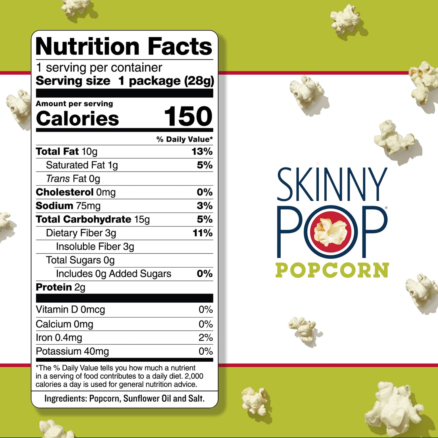 Skinnypop Popcorn, Gluten Free, Dairy Free, Non-Gmo, Healthy Snacks, Skinny Pop Original Popcorn, 1Oz Individual Size Snack Bags