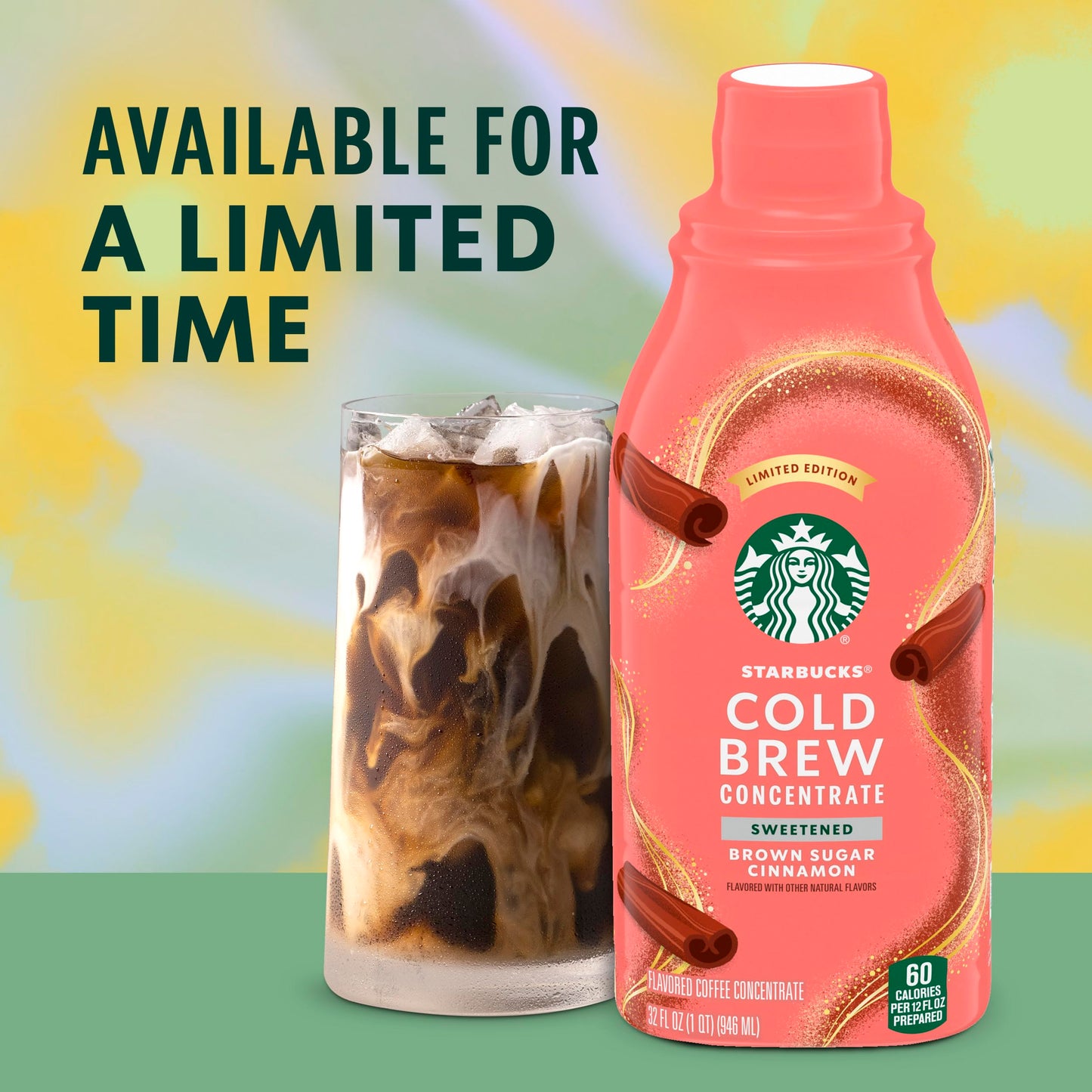 Starbucks Cold Brew Coffee Concentrate, Limited Edition Sweetened Brown Sugar Cinnamon, 100% Arabica, Multi-Serve Bottle (32 Fl Oz)