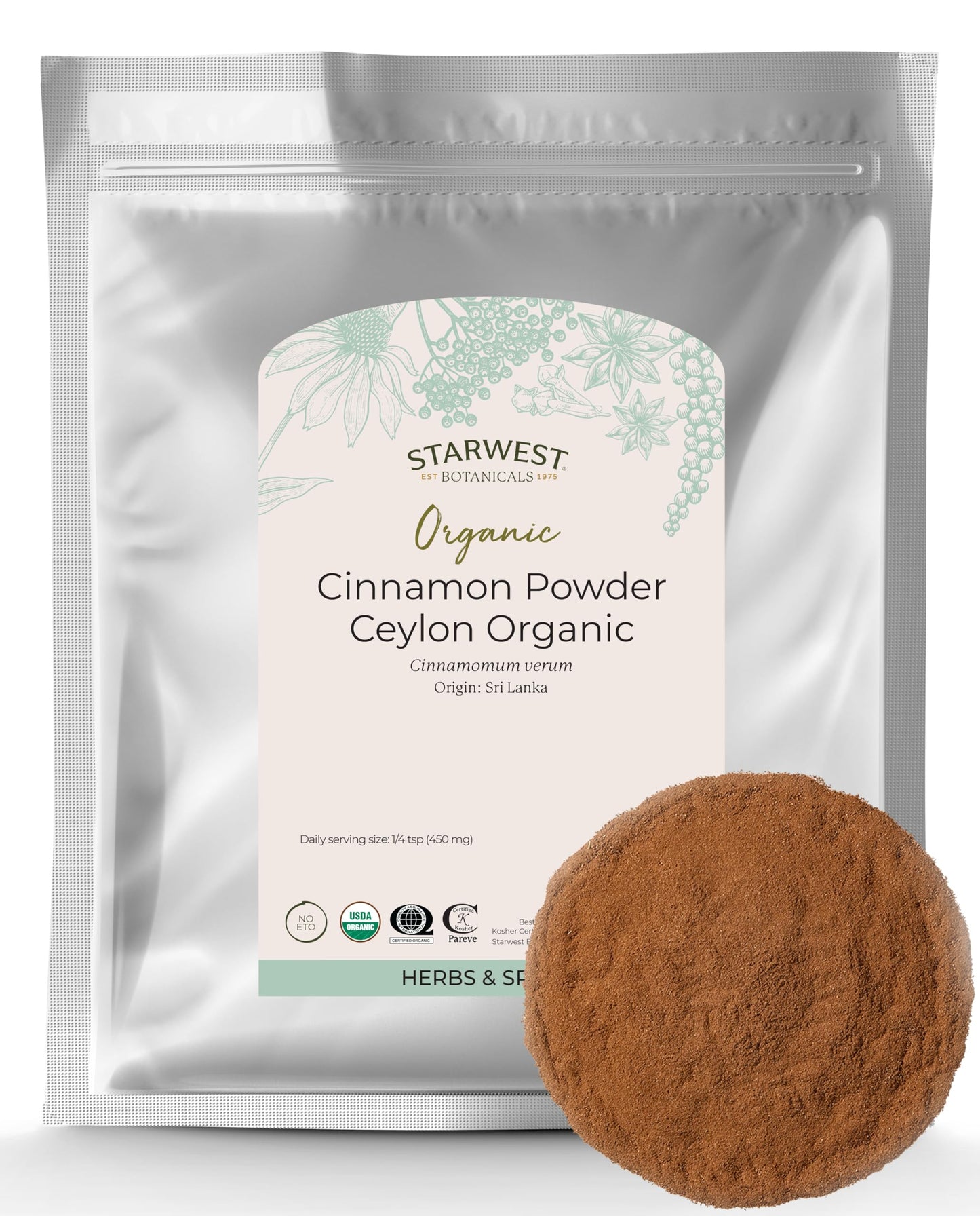 Starwest Botanicals Organic Ceylon Cinnamon Powder - Freshly Ground True Cinnamon - 1 Pound Bulk Spice Bag