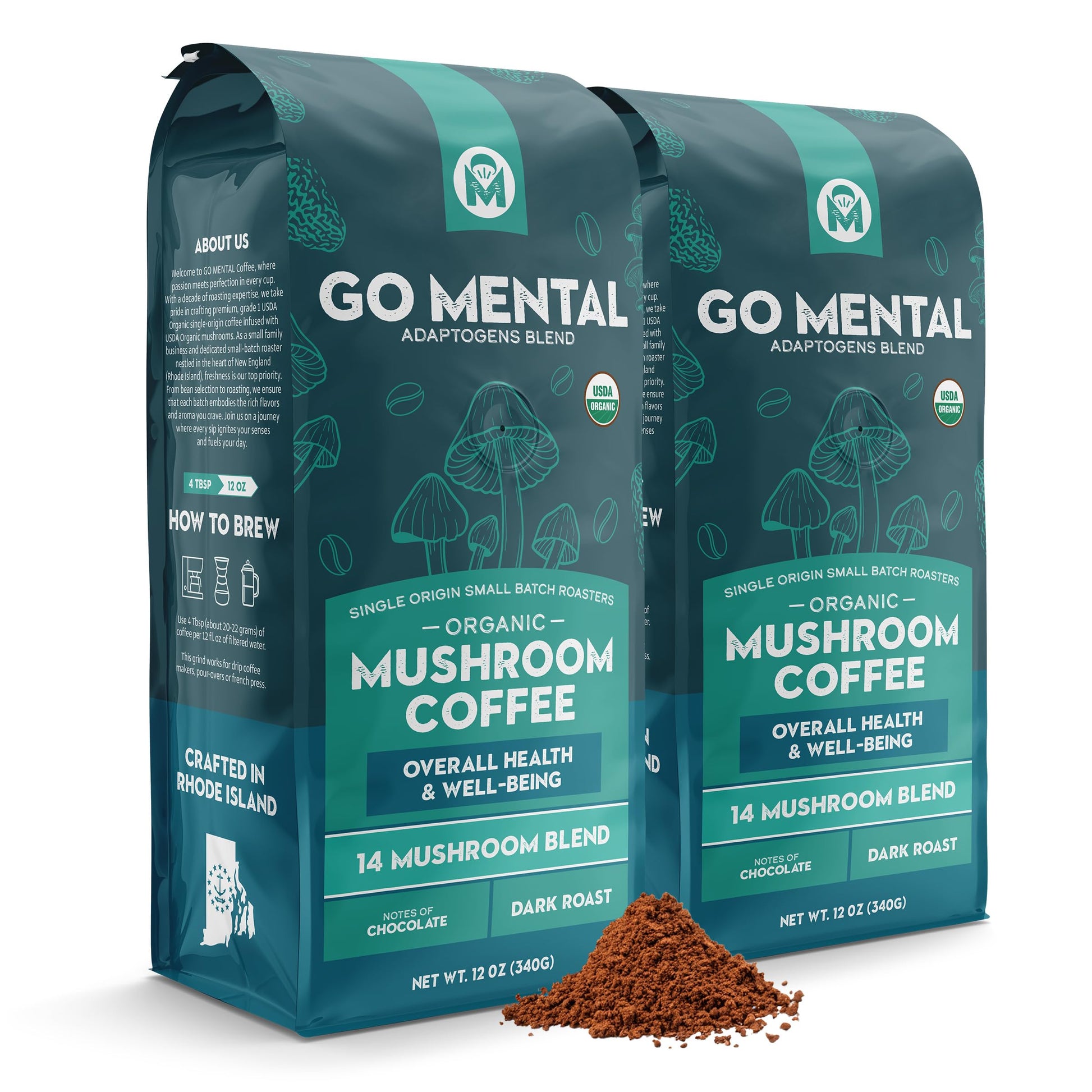 Organic 14 Mushroom Coffee Blend Dark Roast  Organic LionS Mane  Chaga  Red Reishi And More  Chocolate Notes  Enhances Overall Health  Immune Support And Wellbeing  Ground 12 Oz Bag (2 Pack)