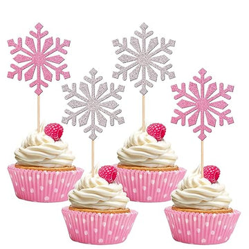 30 Pcs Snowflake Cupcake Toppers Glitter Winter Frozen Snowflake Cupcake Picks For Winter Wonderland Baby Shower Birthday Christ