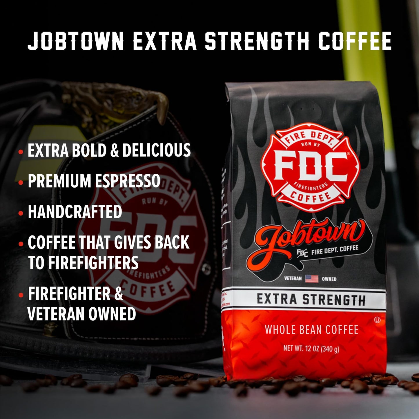 Fire Department Coffee Extra Strength Dark Roast - 12 oz - Veteran Owned - Rich & Bold Flavor - Roasted in the USA