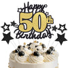 Happy 50th Birthday Cake Topper, Black and Gold Glitter Cake Toppers, 50 Year Birthday Party Cake Decoration