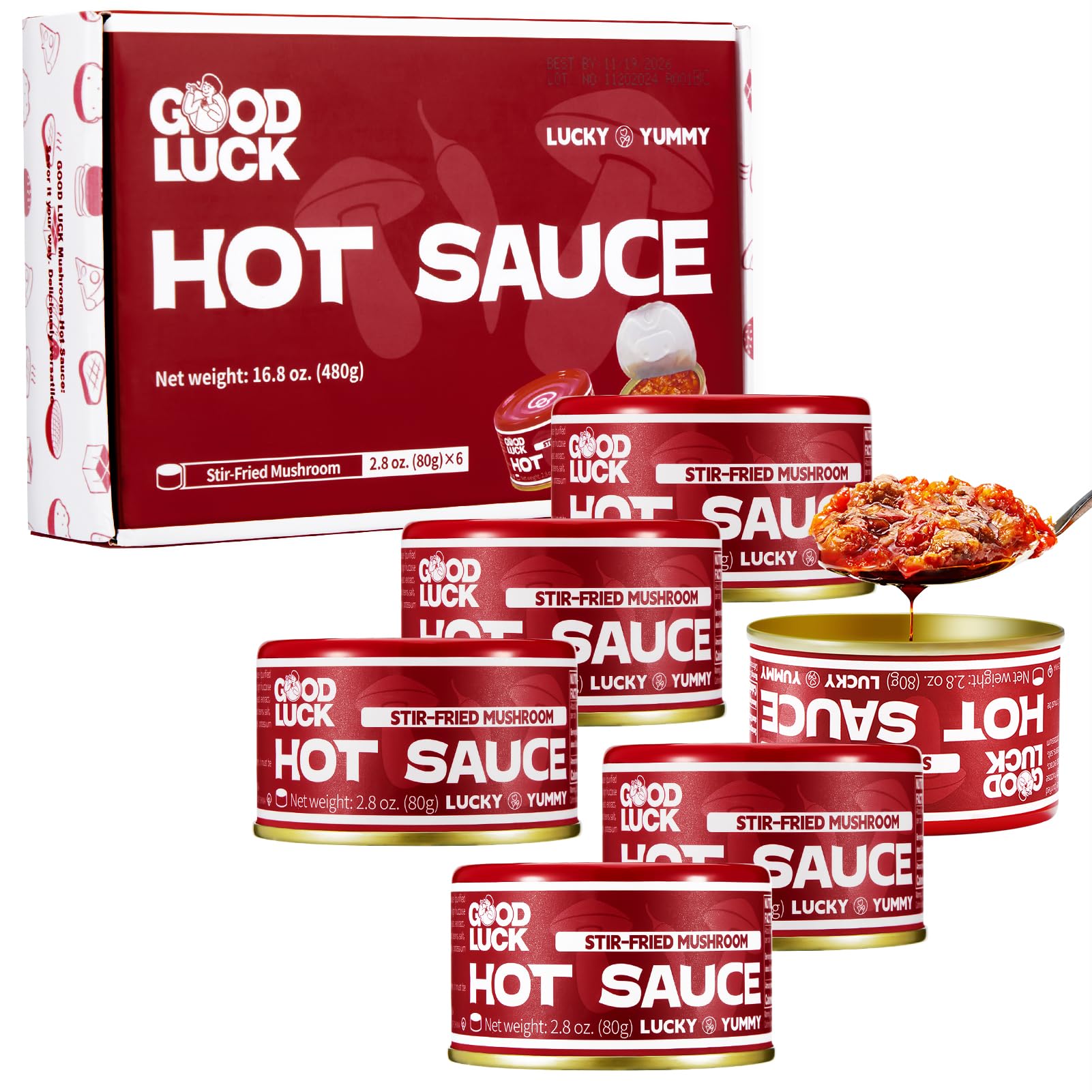 GOOD LUCK Mushroom Hot Sauce, Instant Stir-Fried Mushroom, Spicy Chili Oil Chopped Chili Sauce,Fresh Pepper,Garlic,Delicious Asi