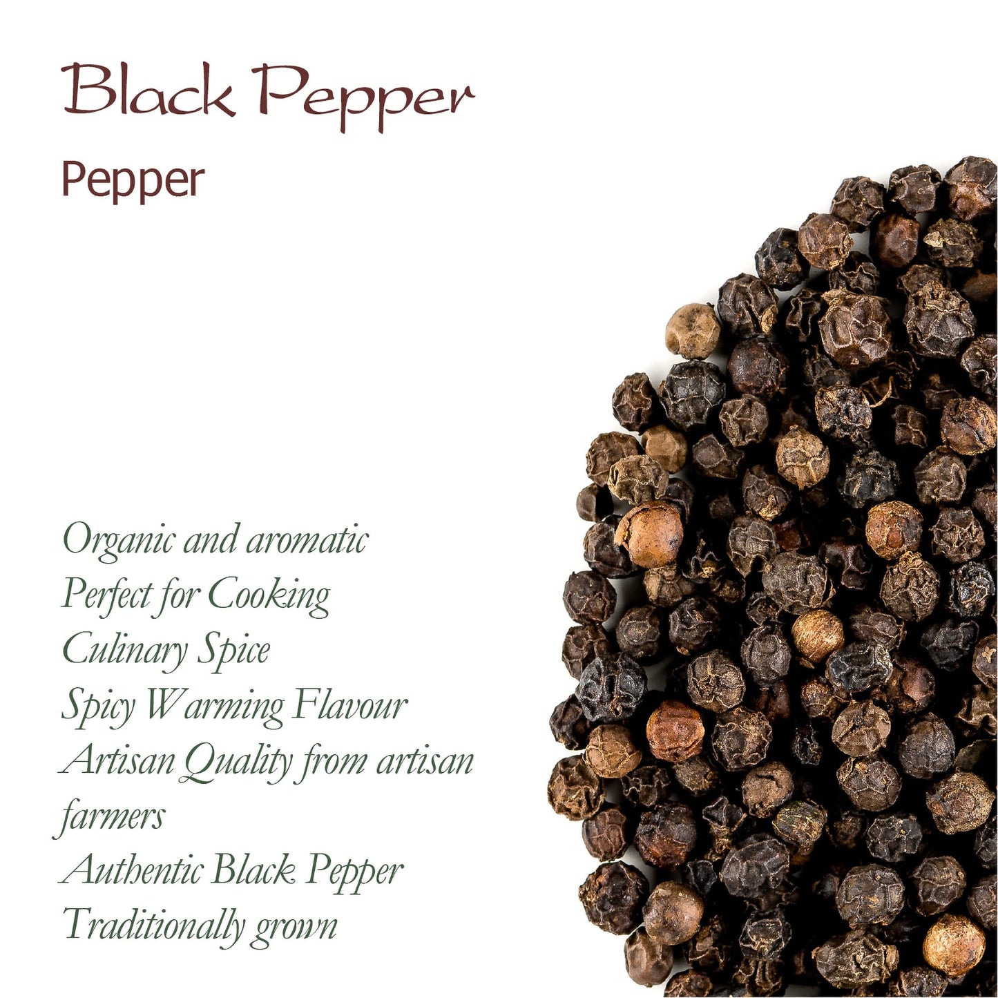 Valley of Tea Organic Black Pepper Whole Corns - Gourmet Grinder Refill - 100g
