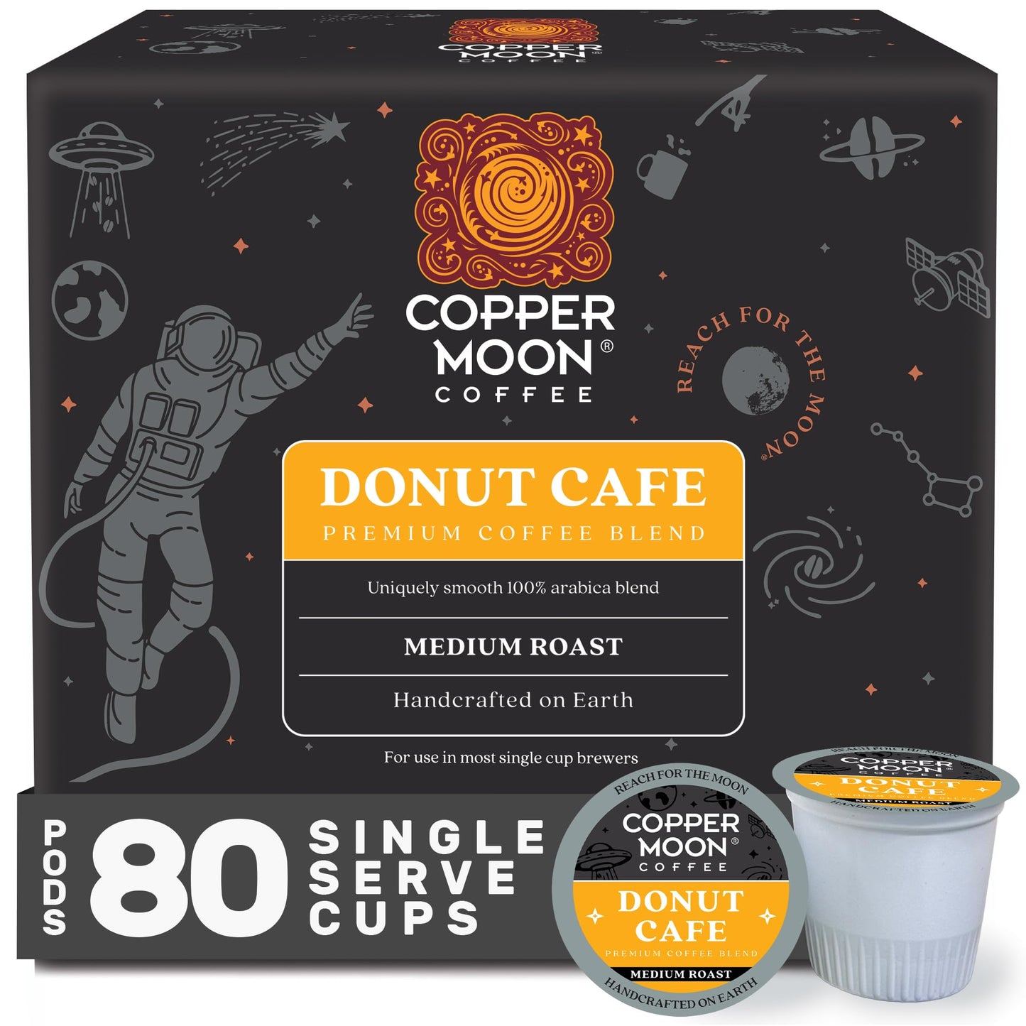 Copper Moon Single Serve Coffee Pods, Medium Roast Donut Café Blend, 80 Count, Compatible with Keurig K-Cup Brewers